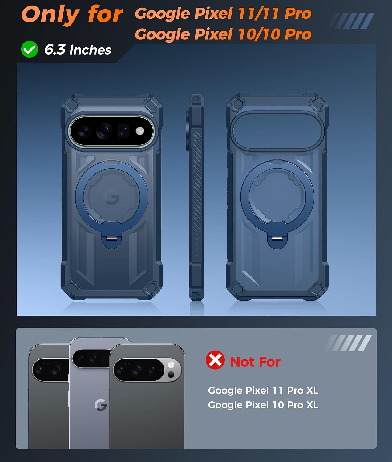 image:imageFNTCASE for Google Pixel 11 Pro XL Case with 360 Spin Magnetic Kickstand Screen Protector Compatible with MagSafe Heavy Duty 20FT MilitaryGrade Drop Protection NonSlip Shockproof RuggedBlue Translucent
