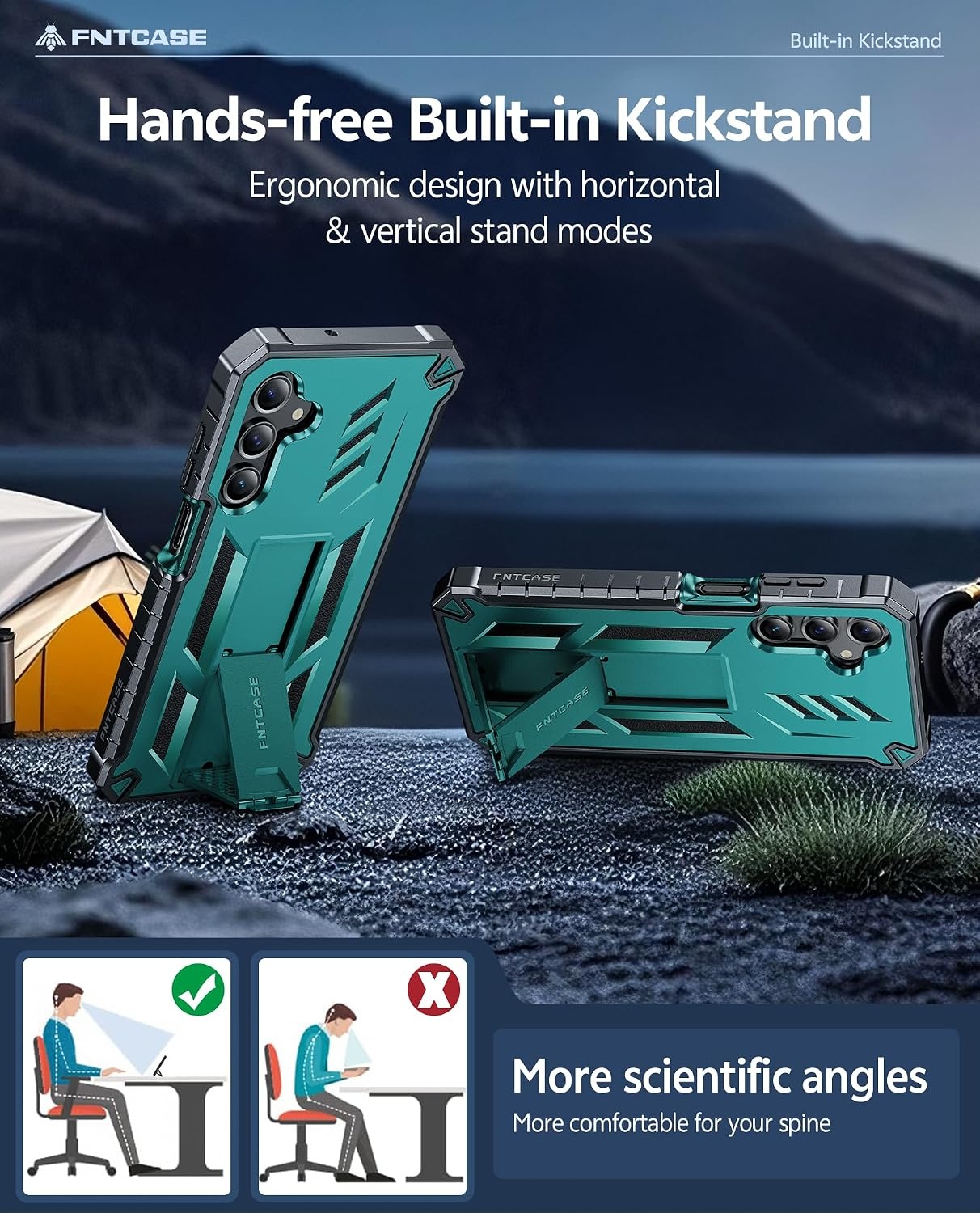 image:imageFNTCASE for Samsung Galaxy Z Flip 8 Case with Builtin Kicktand Black Hinge Protection Screen Protector 20FT Military Grade Drop Proof Heavy Duty Rugged Shockproof Protective Sturdy Phone CoverGreen