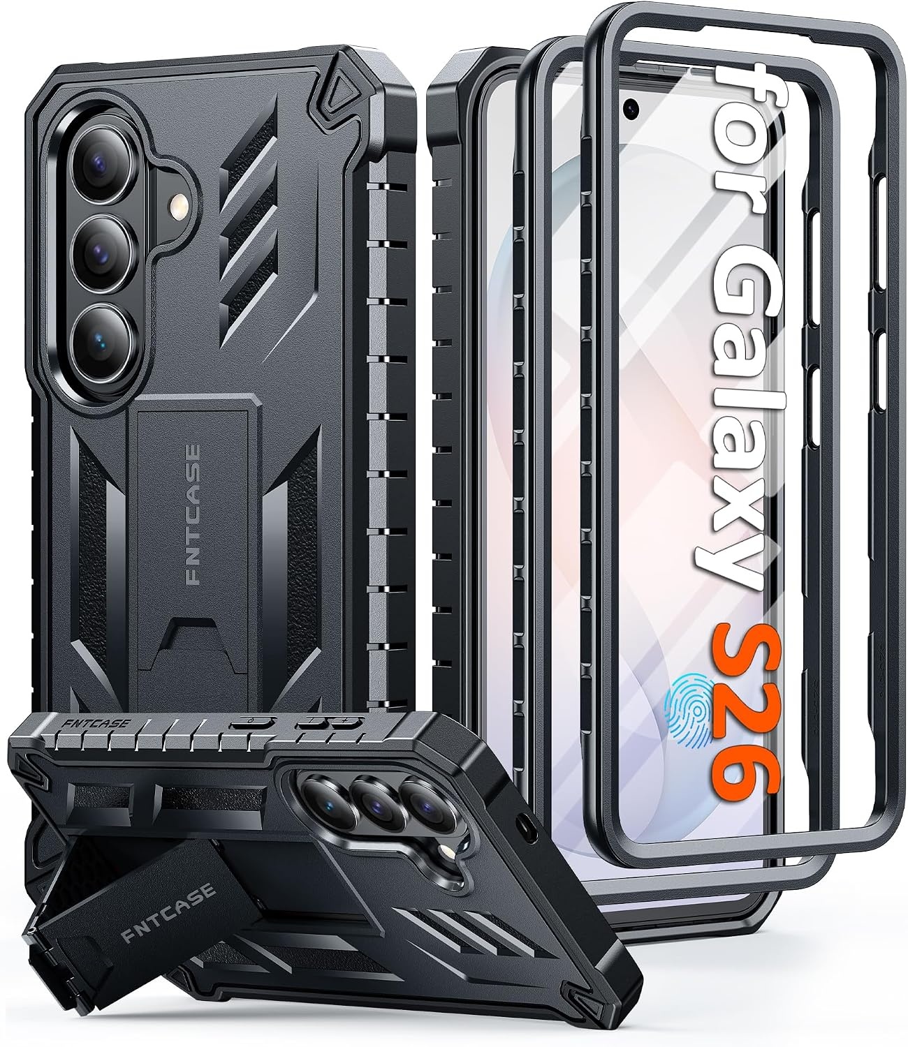 image:imageFNTCASE for Samsung Galaxy Z Flip 8 Case with Builtin Kicktand Black Hinge Protection Screen Protector 20FT Military Grade Drop Proof Heavy Duty Rugged Shockproof Protective Sturdy Phone CoverBlack