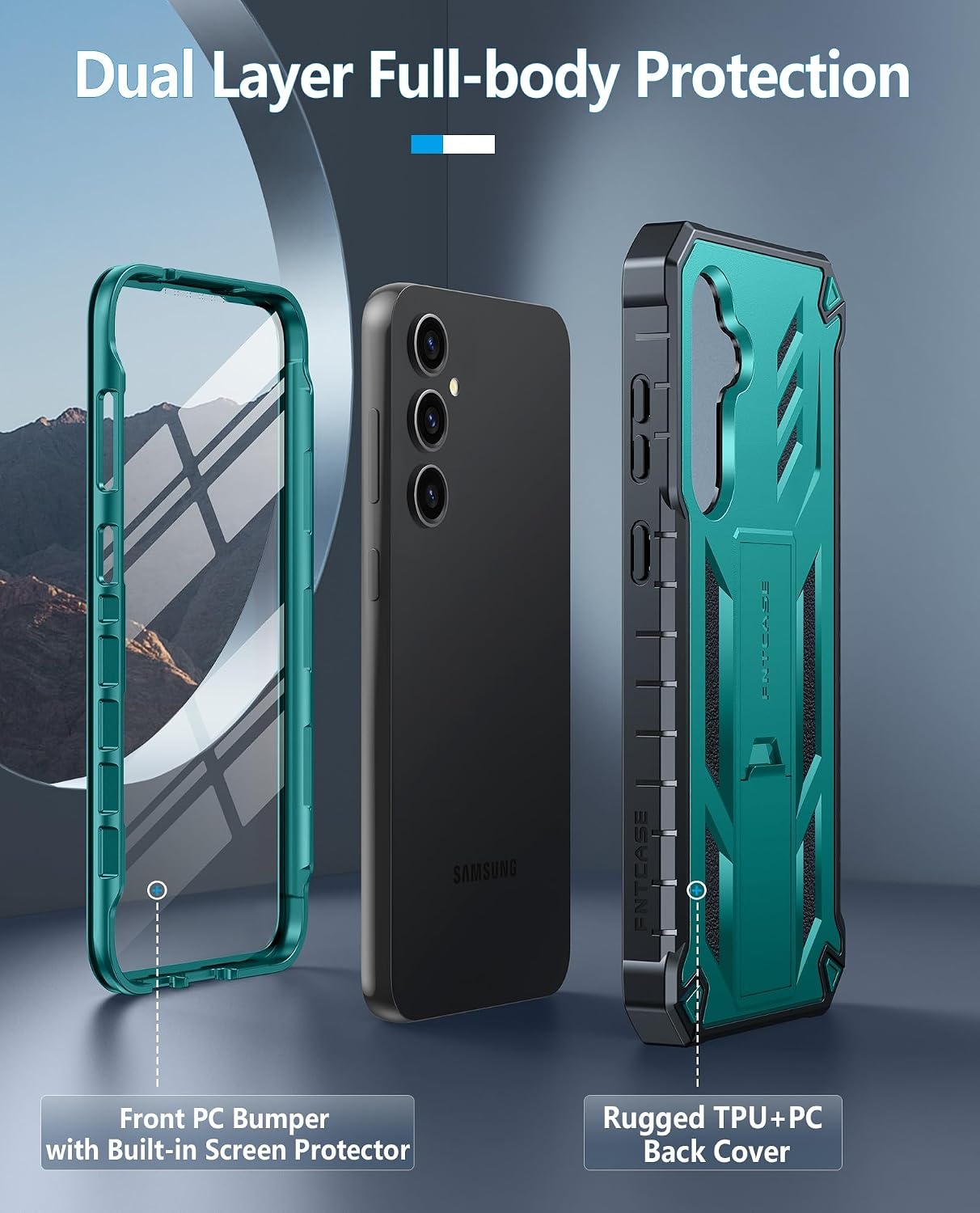 image:imageFNTCASE for Samsung Galaxy Z Flip 8 Case with Builtin Kicktand Black Hinge Protection Screen Protector 20FT Military Grade Drop Proof Heavy Duty Rugged Shockproof Protective Sturdy Phone CoverGreen