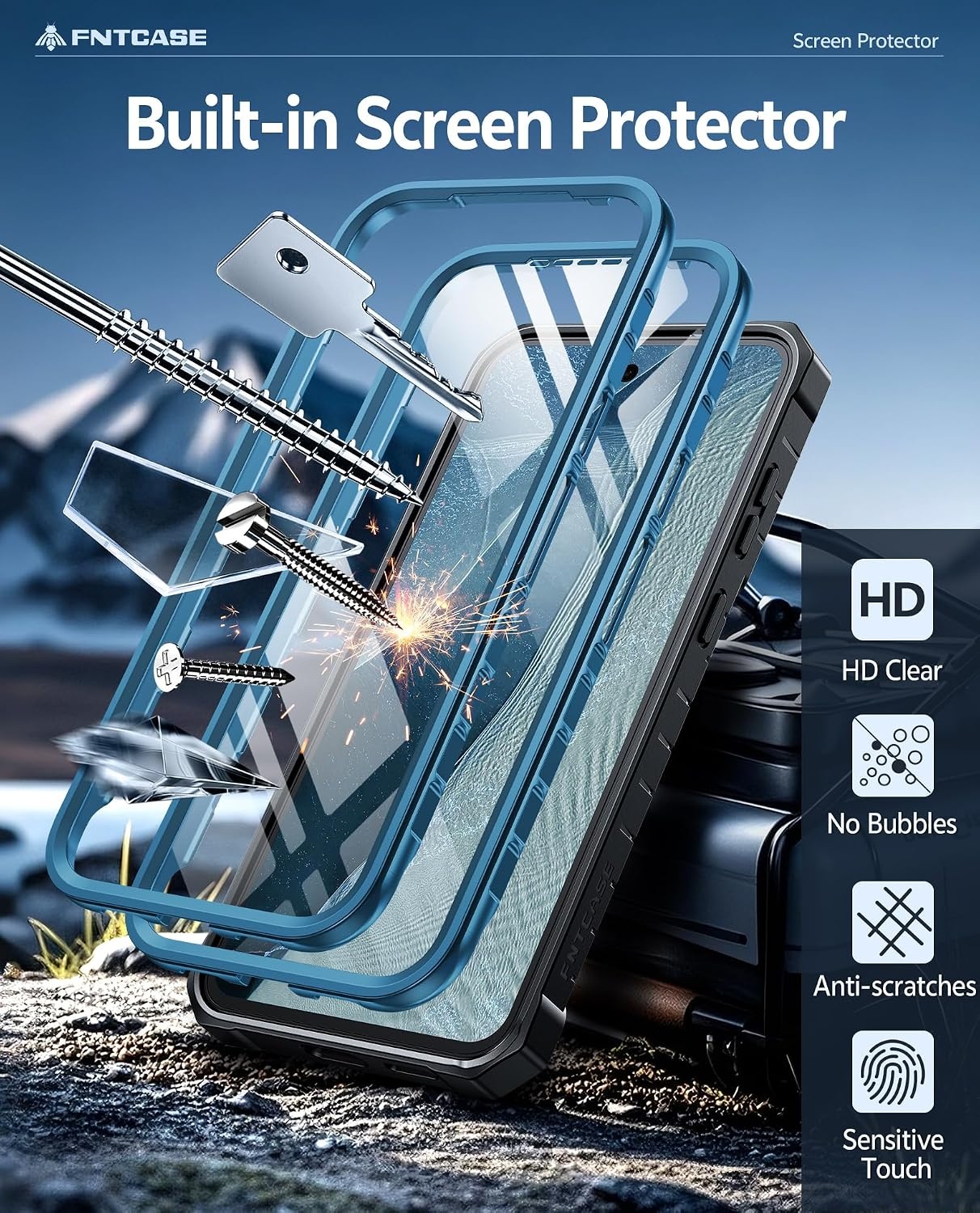 image:imageFNTCASE for Samsung Galaxy Z Flip 8 Case with Builtin Kicktand Black Hinge Protection Screen Protector 20FT Military Grade Drop Proof Heavy Duty Rugged Shockproof Protective Sturdy Phone CoverBlue