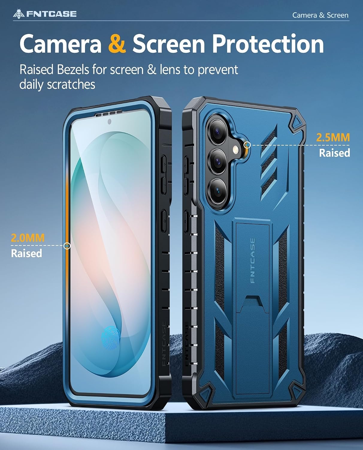 image:imageFNTCASE for Samsung Galaxy Z Flip 8 Case with Builtin Kicktand Black Hinge Protection Screen Protector 20FT Military Grade Drop Proof Heavy Duty Rugged Shockproof Protective Sturdy Phone CoverBlue