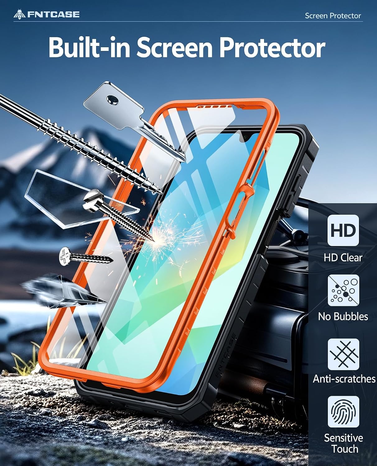 image:imageFNTCASE for Samsung Galaxy Z Flip 8 Case with Builtin Kicktand Black Hinge Protection Screen Protector 20FT Military Grade Drop Proof Heavy Duty Rugged Shockproof Protective Sturdy Phone CoverOrange
