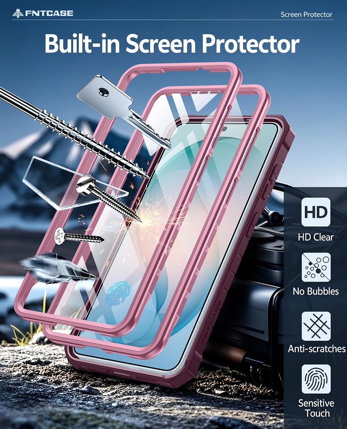image:imageFNTCASE for Samsung Galaxy Z Flip 8 Case with Builtin Kicktand Black Hinge Protection Screen Protector 20FT Military Grade Drop Proof Heavy Duty Rugged Shockproof Protective Sturdy Phone CoverPink