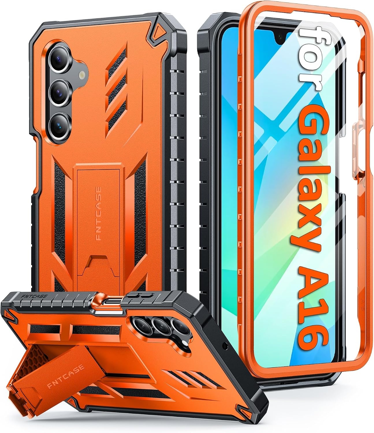 image:imageFNTCASE for Samsung Galaxy Z Flip 8 Case with Builtin Kicktand Black Hinge Protection Screen Protector 20FT Military Grade Drop Proof Heavy Duty Rugged Shockproof Protective Sturdy Phone CoverOrange