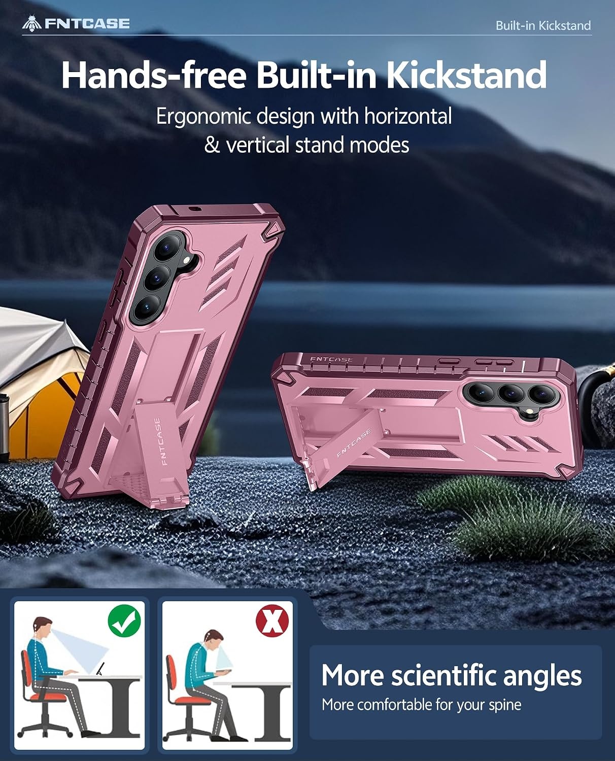 image:imageFNTCASE for Samsung Galaxy Z Flip 8 Case with Builtin Kicktand Black Hinge Protection Screen Protector 20FT Military Grade Drop Proof Heavy Duty Rugged Shockproof Protective Sturdy Phone CoverPink