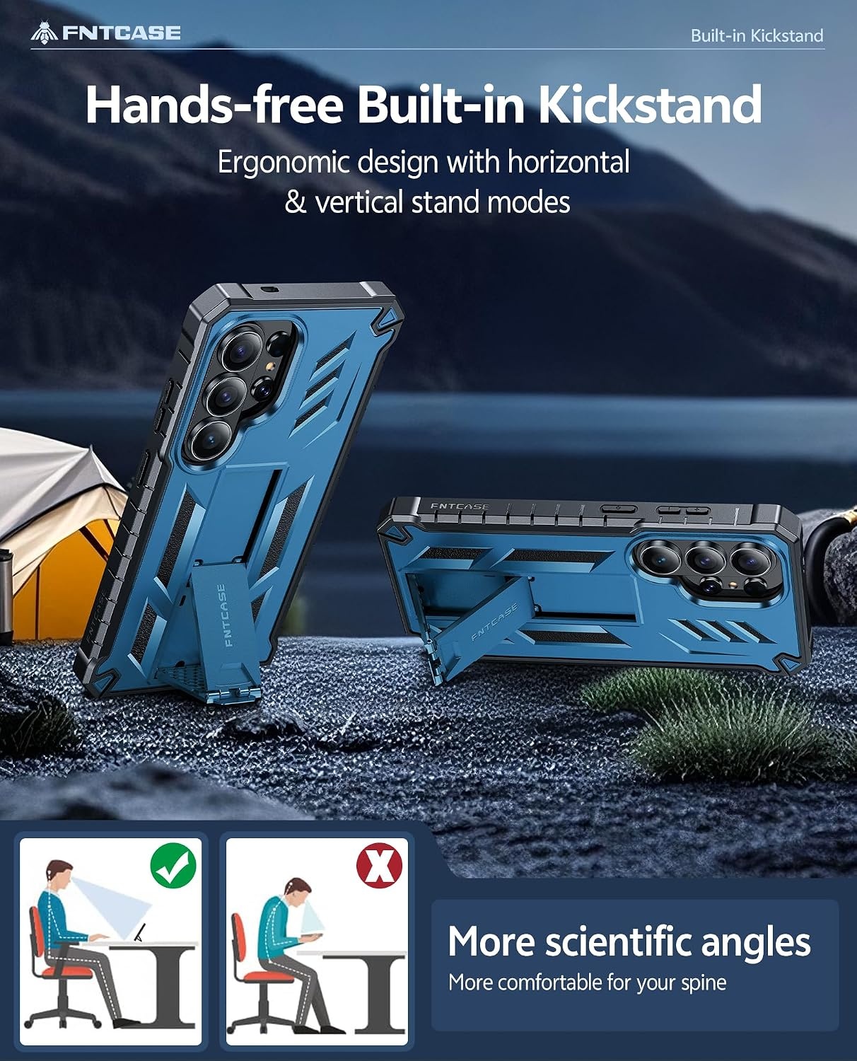 image:imageFNTCASE for Samsung Galaxy Z Flip 8 Case with Builtin Kicktand Black Hinge Protection Screen Protector 20FT Military Grade Drop Proof Heavy Duty Rugged Shockproof Protective Sturdy Phone CoverBlue