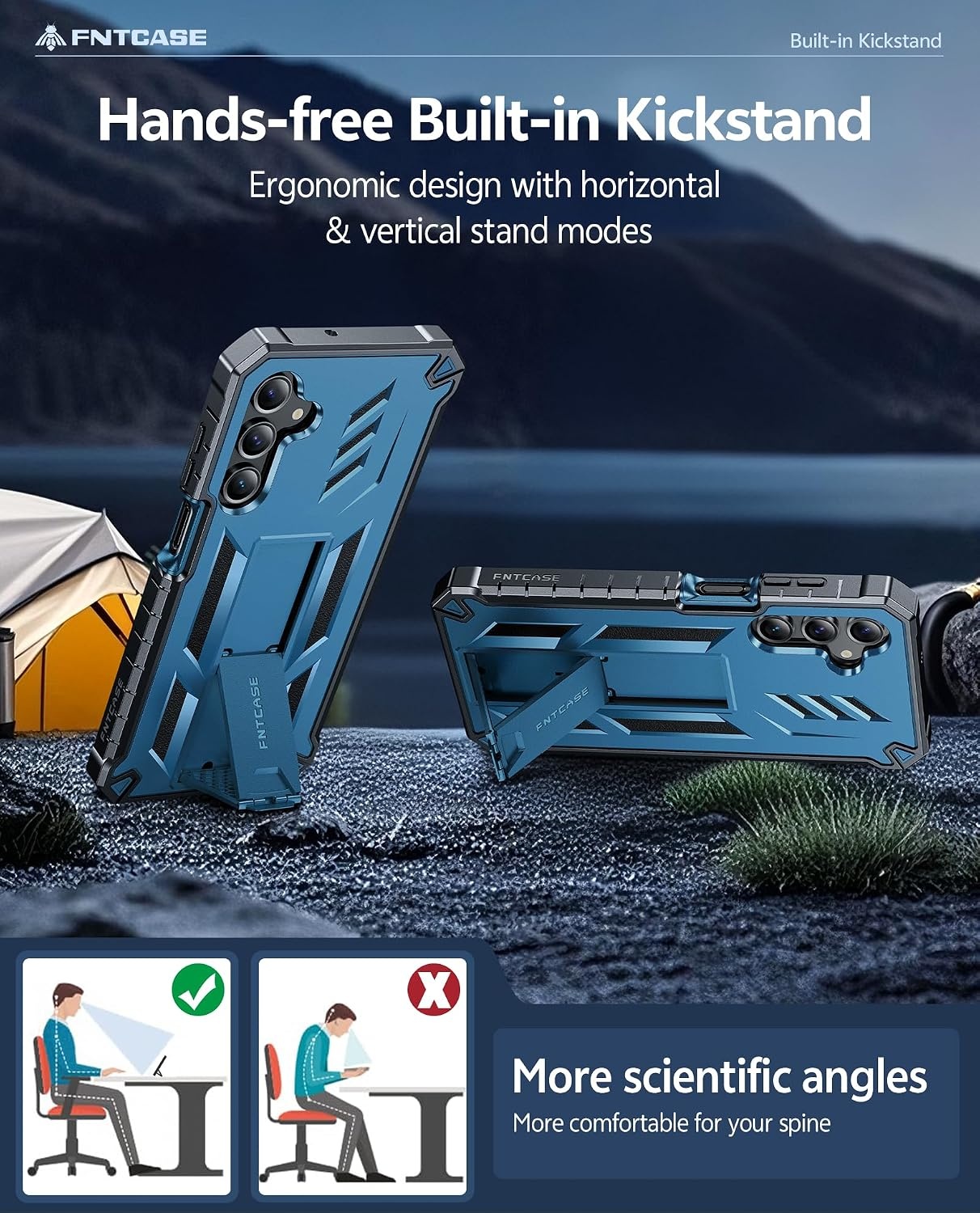 image:imageFNTCASE for Samsung Galaxy Z Flip 8 Case with Builtin Kicktand Black Hinge Protection Screen Protector 20FT Military Grade Drop Proof Heavy Duty Rugged Shockproof Protective Sturdy Phone CoverBlue
