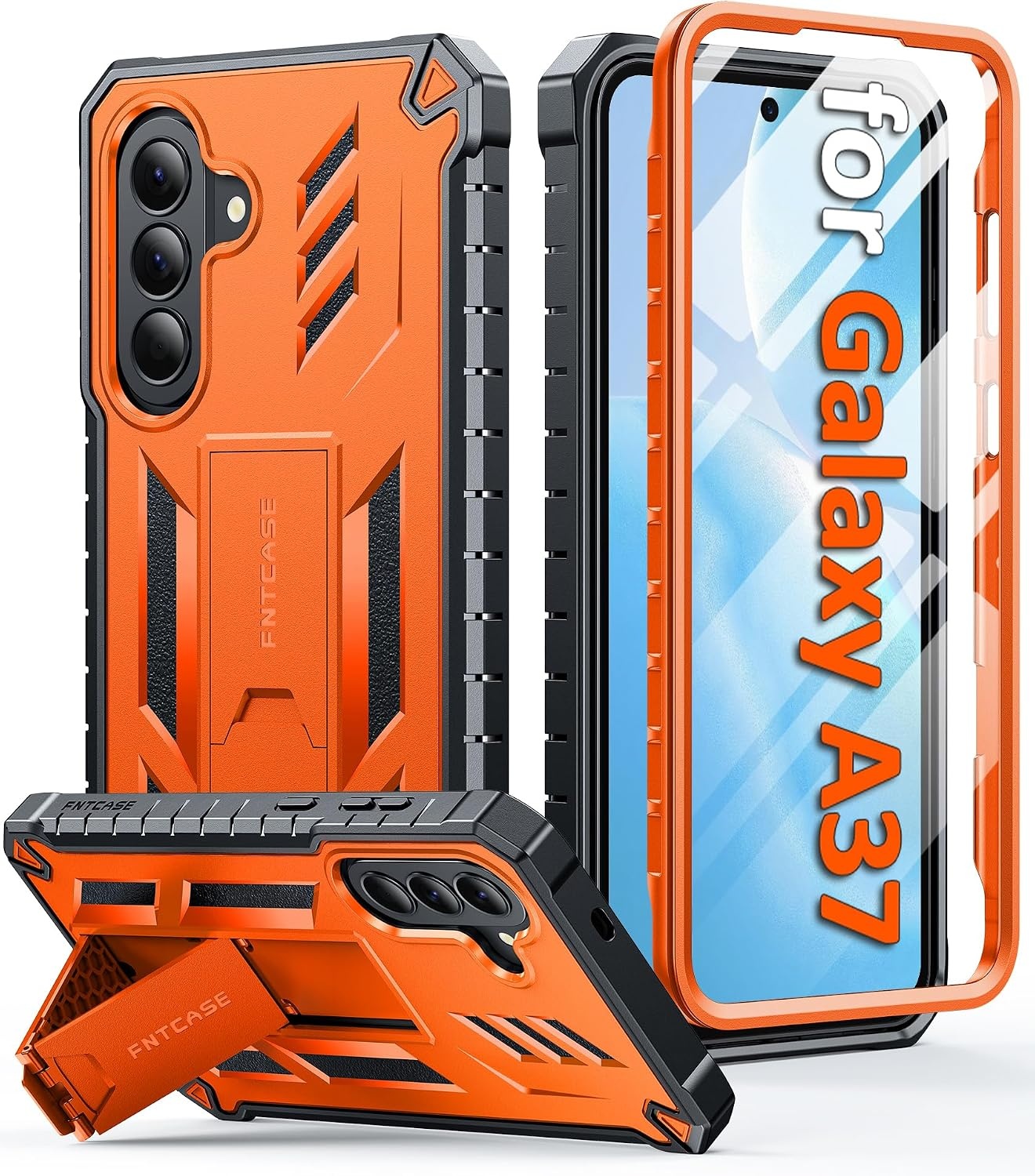 image:imageFNTCASE for Samsung Galaxy Z Flip 8 Case with Builtin Kicktand Black Hinge Protection Screen Protector 20FT Military Grade Drop Proof Heavy Duty Rugged Shockproof Protective Sturdy Phone CoverOrange