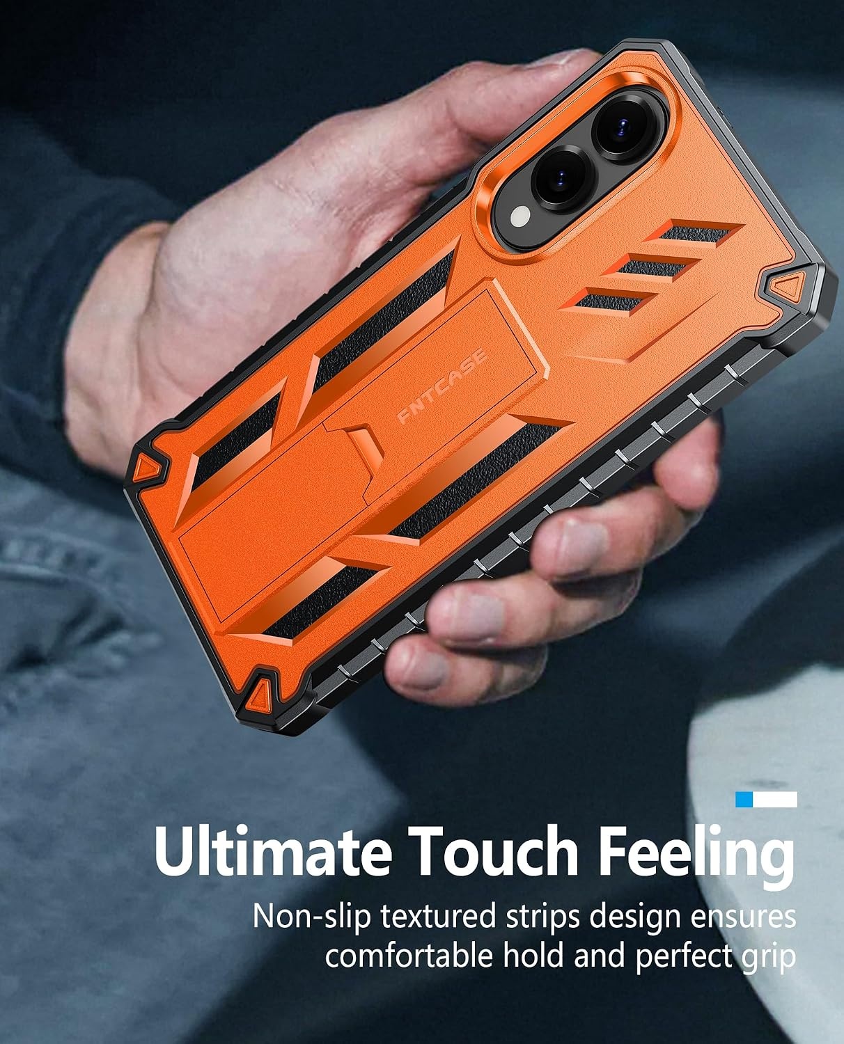 image:imageFNTCASE for Samsung Galaxy Z Flip 8 Case with Builtin Kicktand Black Hinge Protection Screen Protector 20FT Military Grade Drop Proof Heavy Duty Rugged Shockproof Protective Sturdy Phone CoverOrange