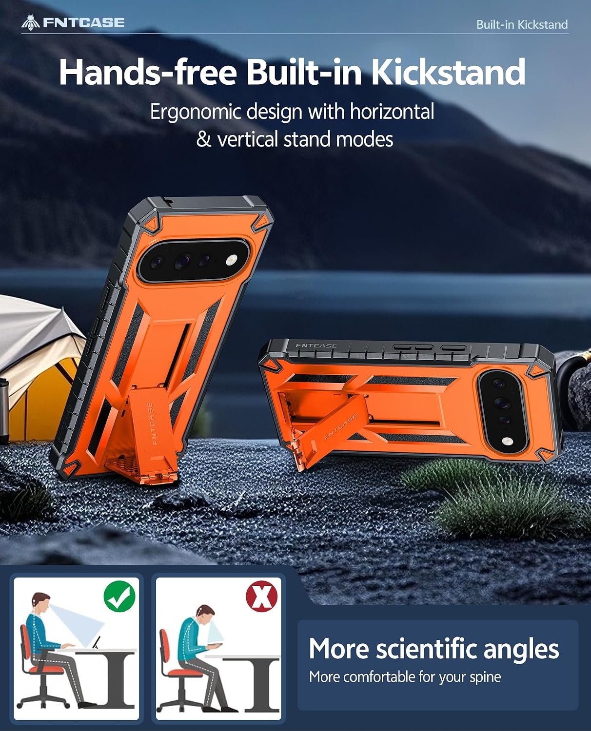 image:imageFNTCASE for Samsung Galaxy Z Flip 8 Case with Builtin Kicktand Black Hinge Protection Screen Protector 20FT Military Grade Drop Proof Heavy Duty Rugged Shockproof Protective Sturdy Phone CoverOrange