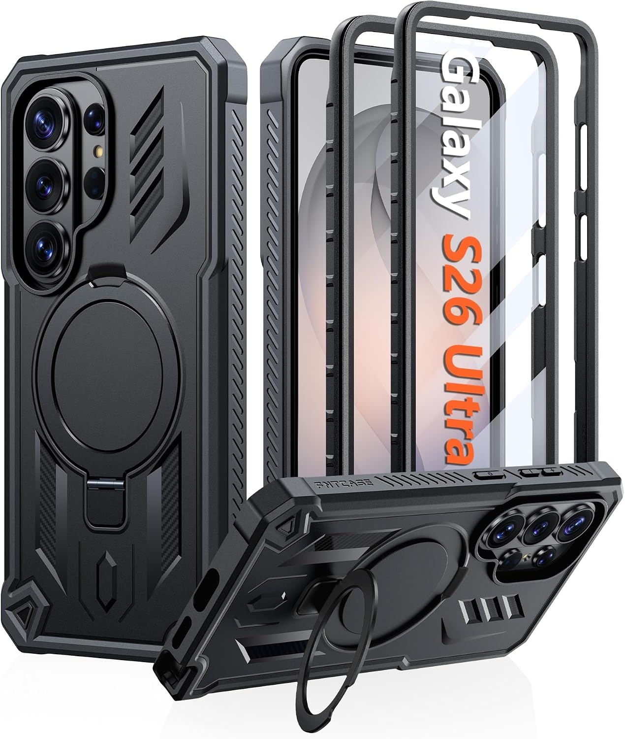image:imageFNTCASE for Samsung Galaxy Z Flip 8 Case with Builtin Kicktand Black Hinge Protection Screen Protector 20FT Military Grade Drop Proof Heavy Duty Rugged Shockproof Protective Sturdy Phone CoverTBlack