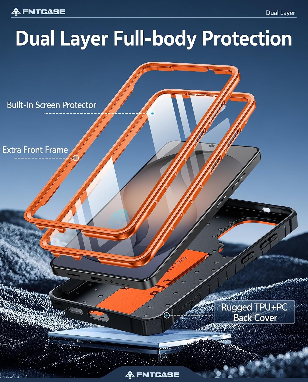 image:imageFNTCASE for Samsung Galaxy Z Flip 8 Case with Builtin Kicktand Black Hinge Protection Screen Protector 20FT Military Grade Drop Proof Heavy Duty Rugged Shockproof Protective Sturdy Phone CoverOrange