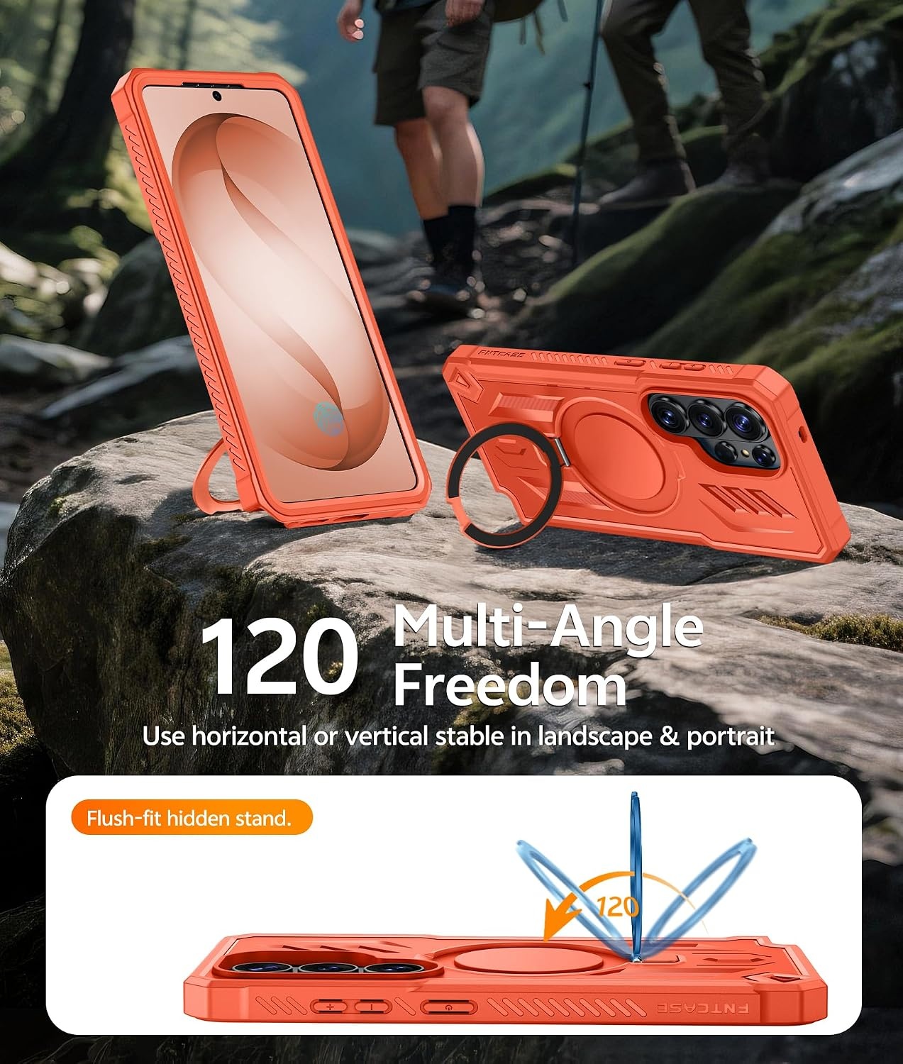 image:imageFNTCASE for Samsung Galaxy Z Flip 8 Case with Builtin Kicktand Black Hinge Protection Screen Protector 20FT Military Grade Drop Proof Heavy Duty Rugged Shockproof Protective Sturdy Phone CoverTOrange
