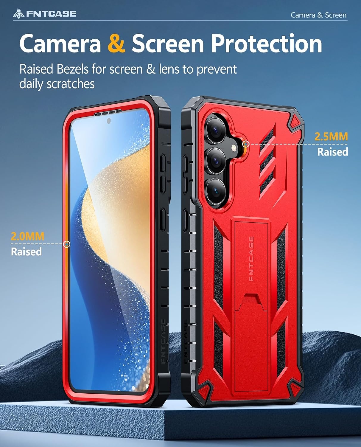 image:imageFNTCASE for Samsung Galaxy Z Flip 8 Case with Builtin Kicktand Black Hinge Protection Screen Protector 20FT Military Grade Drop Proof Heavy Duty Rugged Shockproof Protective Sturdy Phone CoverRed