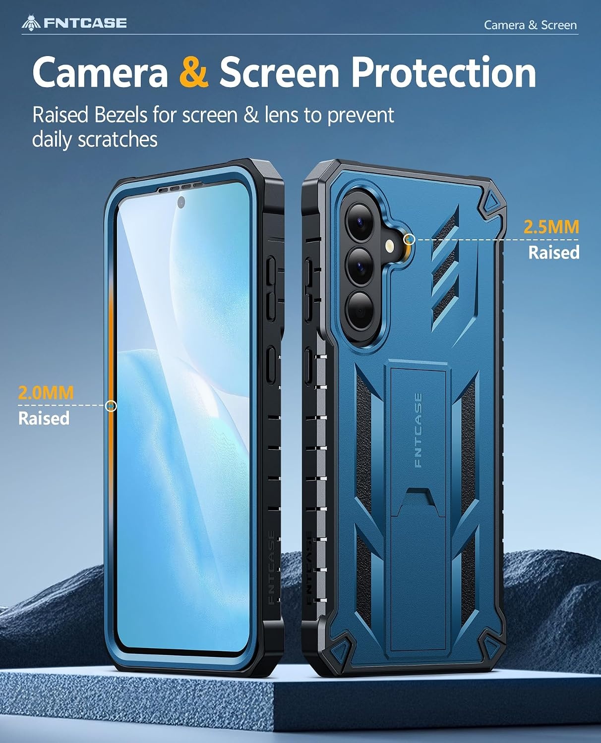 image:imageFNTCASE for Samsung Galaxy Z Flip 8 Case with Builtin Kicktand Black Hinge Protection Screen Protector 20FT Military Grade Drop Proof Heavy Duty Rugged Shockproof Protective Sturdy Phone CoverBlue