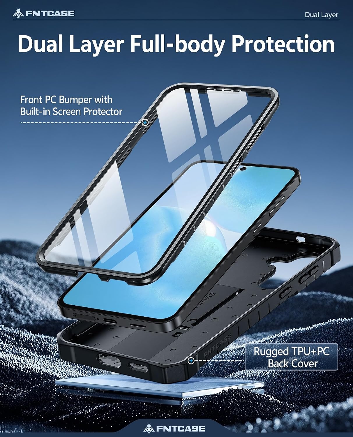 image:imageFNTCASE for Samsung Galaxy Z Flip 8 Case with Builtin Kicktand Black Hinge Protection Screen Protector 20FT Military Grade Drop Proof Heavy Duty Rugged Shockproof Protective Sturdy Phone CoverBlack