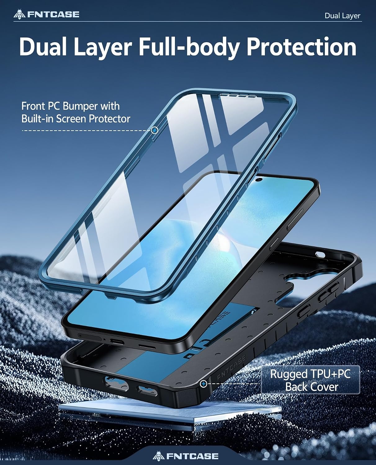 image:imageFNTCASE for Samsung Galaxy Z Flip 8 Case with Builtin Kicktand Black Hinge Protection Screen Protector 20FT Military Grade Drop Proof Heavy Duty Rugged Shockproof Protective Sturdy Phone CoverBlue