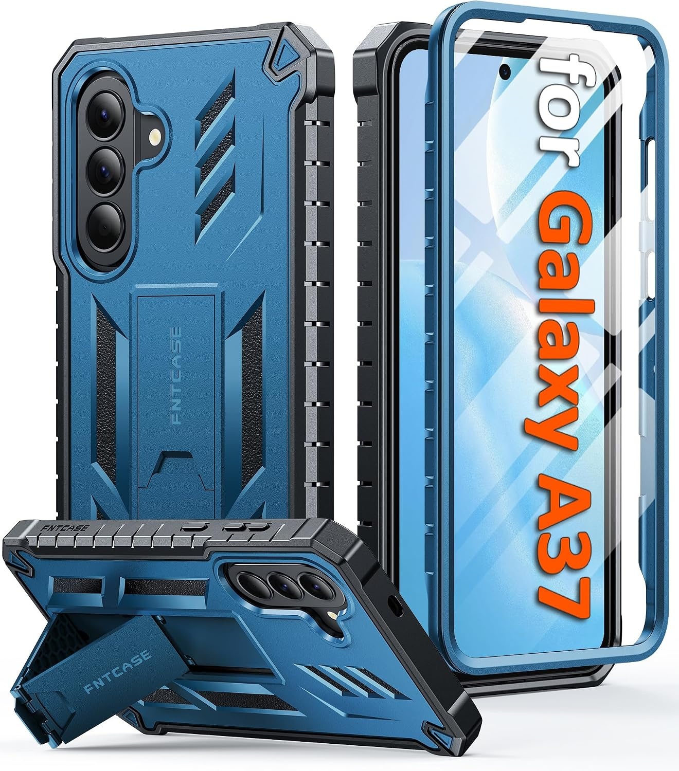 image:imageFNTCASE for Samsung Galaxy Z Flip 8 Case with Builtin Kicktand Black Hinge Protection Screen Protector 20FT Military Grade Drop Proof Heavy Duty Rugged Shockproof Protective Sturdy Phone CoverBlue