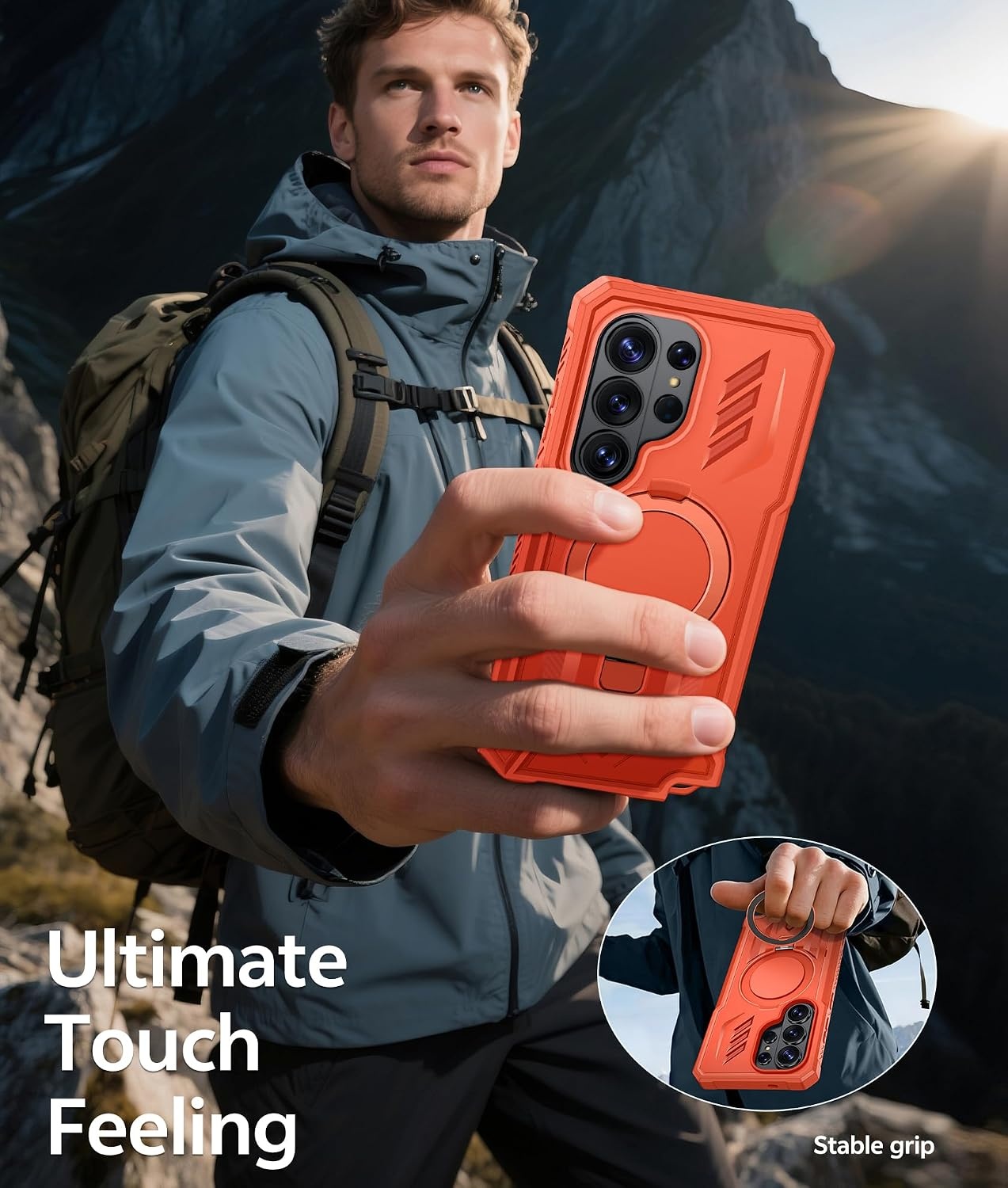 image:imageFNTCASE for Samsung Galaxy Z Flip 8 Case with Builtin Kicktand Black Hinge Protection Screen Protector 20FT Military Grade Drop Proof Heavy Duty Rugged Shockproof Protective Sturdy Phone CoverDark Orange