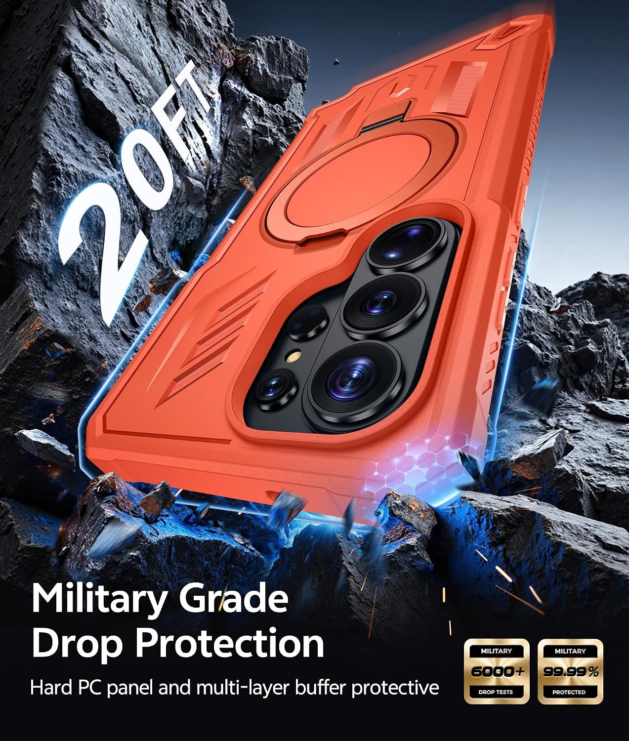 image:imageFNTCASE for Samsung Galaxy Z Flip 8 Case with Builtin Kicktand Black Hinge Protection Screen Protector 20FT Military Grade Drop Proof Heavy Duty Rugged Shockproof Protective Sturdy Phone CoverDark Orange