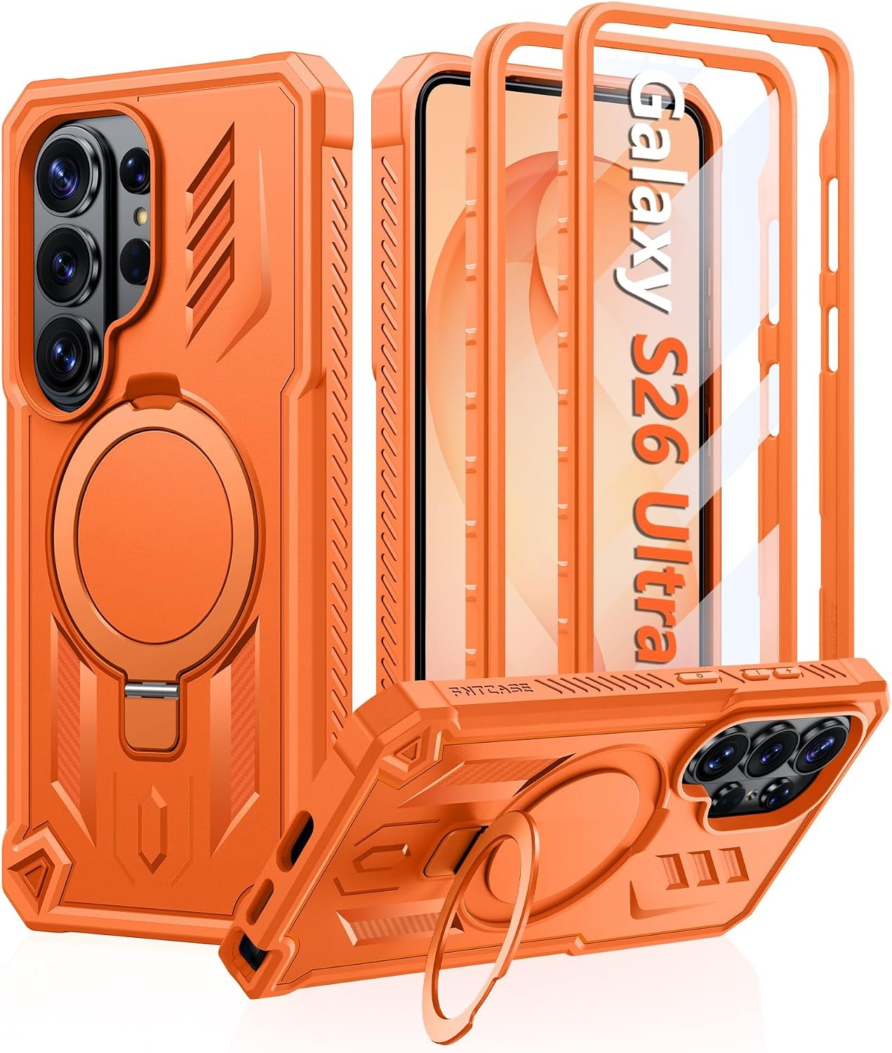 image:imageFNTCASE for Samsung Galaxy Z Flip 8 Case with Builtin Kicktand Black Hinge Protection Screen Protector 20FT Military Grade Drop Proof Heavy Duty Rugged Shockproof Protective Sturdy Phone CoverTOrange