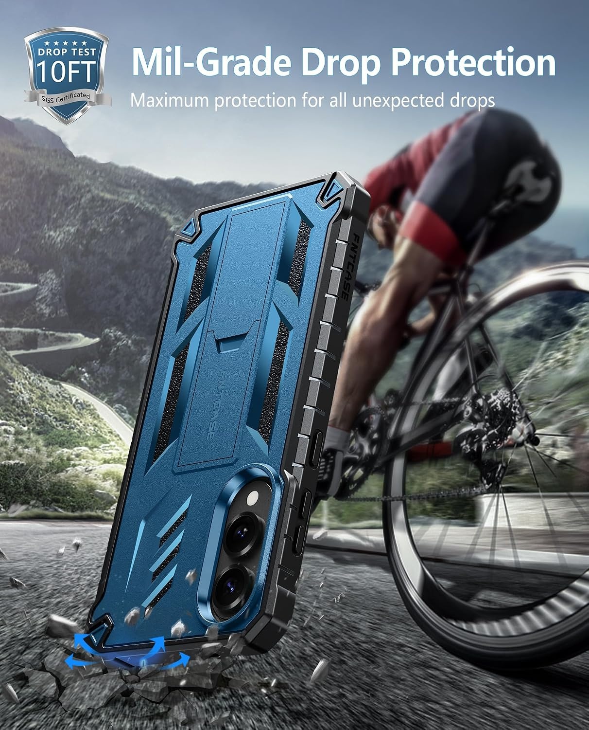 image:imageFNTCASE for Samsung Galaxy Z Flip 8 Case with Builtin Kicktand Black Hinge Protection Screen Protector 20FT Military Grade Drop Proof Heavy Duty Rugged Shockproof Protective Sturdy Phone CoverBlue