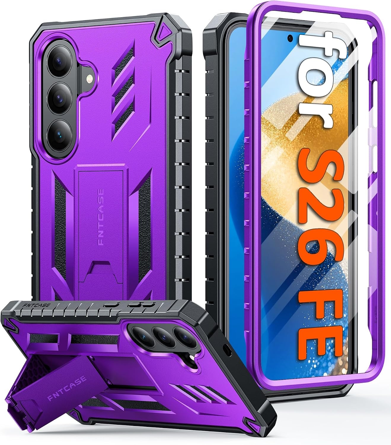image:imageFNTCASE for Samsung Galaxy Z Flip 8 Case with Builtin Kicktand Black Hinge Protection Screen Protector 20FT Military Grade Drop Proof Heavy Duty Rugged Shockproof Protective Sturdy Phone CoverPurple