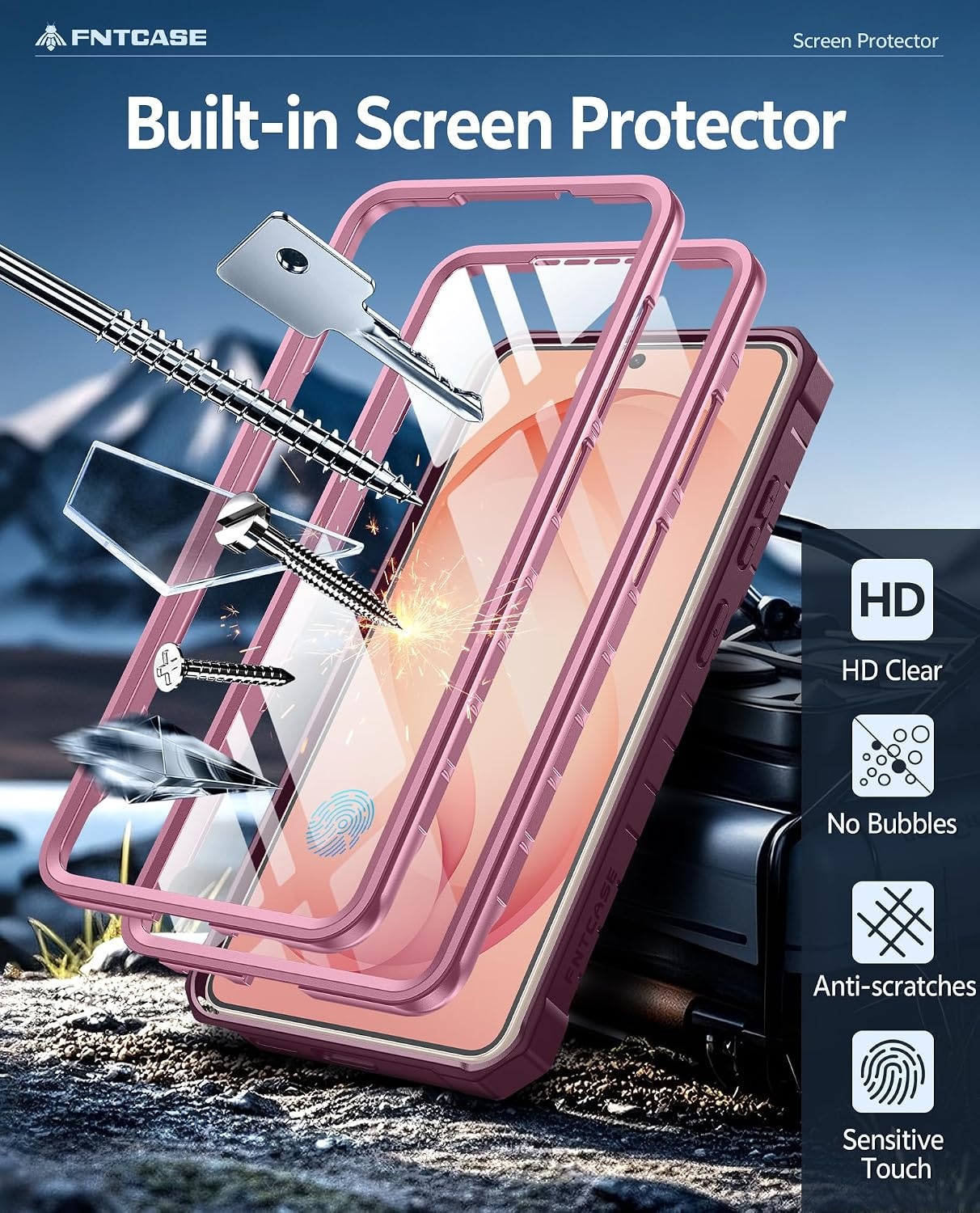 image:imageFNTCASE for Samsung Galaxy Z Flip 8 Case with Builtin Kicktand Black Hinge Protection Screen Protector 20FT Military Grade Drop Proof Heavy Duty Rugged Shockproof Protective Sturdy Phone CoverPink
