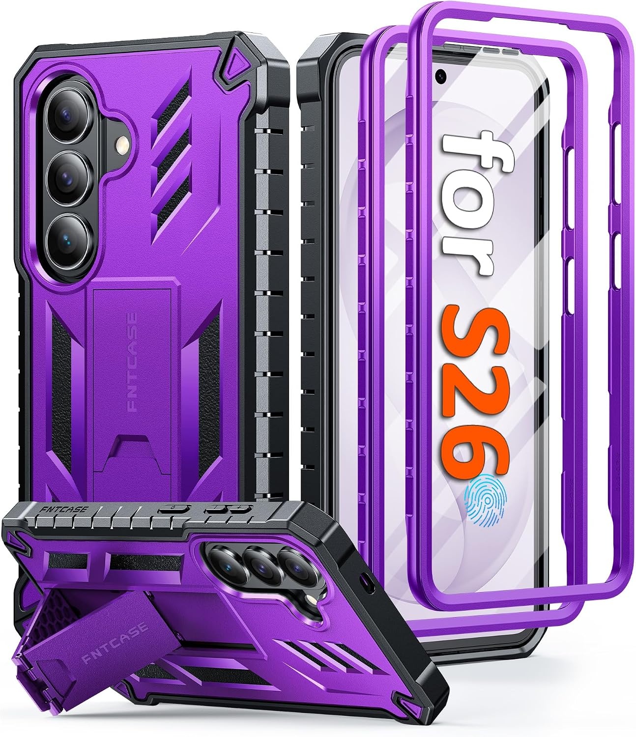 image:imageFNTCASE for Samsung Galaxy Z Flip 8 Case with Builtin Kicktand Black Hinge Protection Screen Protector 20FT Military Grade Drop Proof Heavy Duty Rugged Shockproof Protective Sturdy Phone CoverPurple
