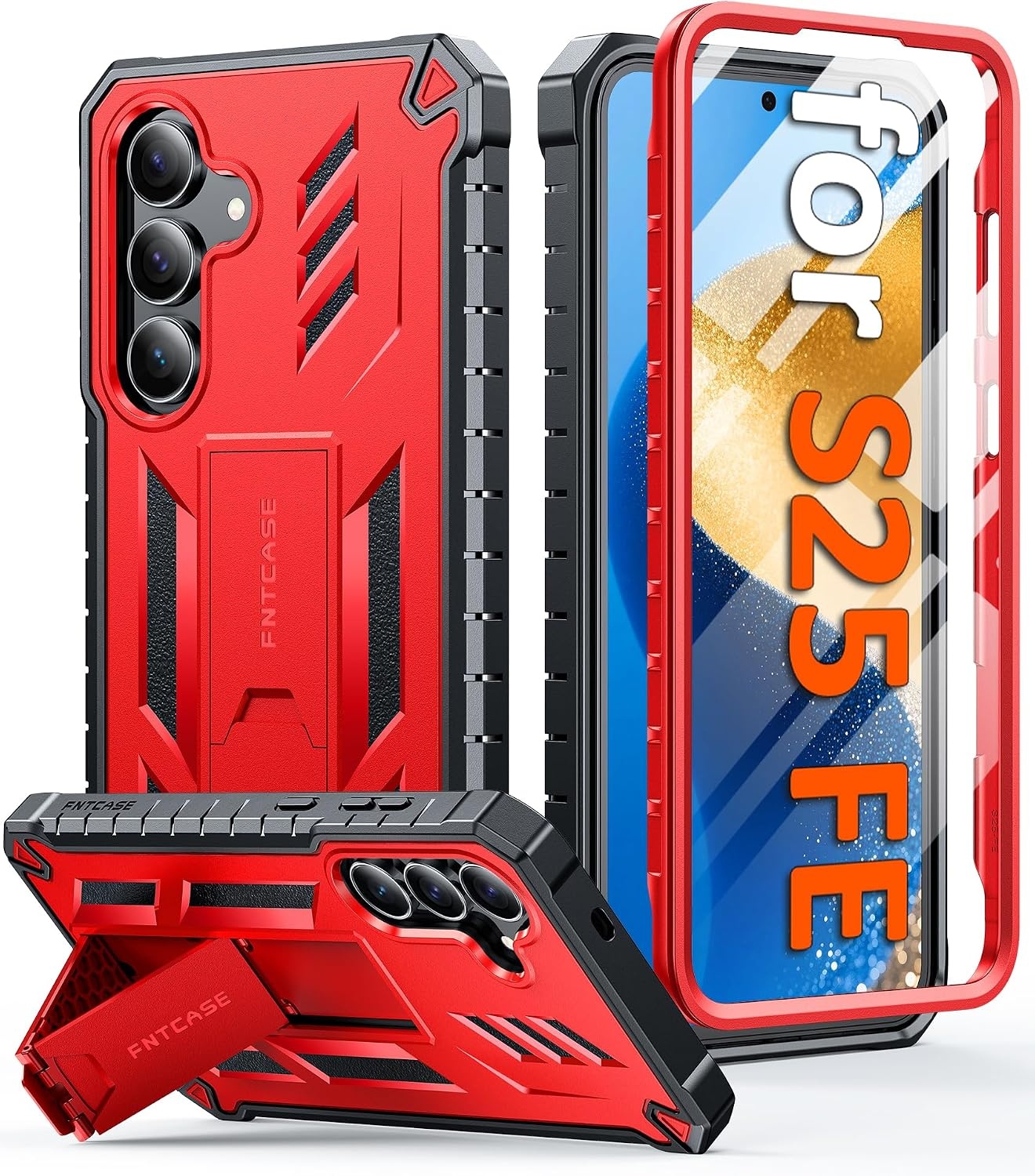 image:imageFNTCASE for Samsung Galaxy Z Flip 8 Case with Builtin Kicktand Black Hinge Protection Screen Protector 20FT Military Grade Drop Proof Heavy Duty Rugged Shockproof Protective Sturdy Phone CoverRed