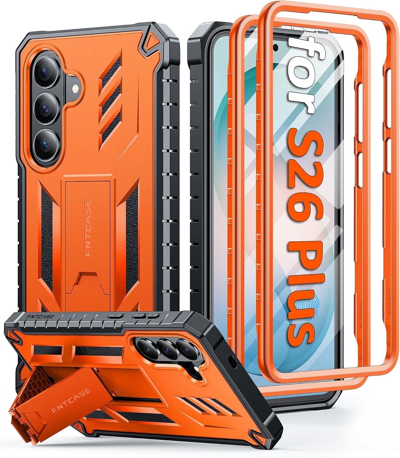 image:imageFNTCASE for Samsung Galaxy Z Flip 8 Case with Builtin Kicktand Black Hinge Protection Screen Protector 20FT Military Grade Drop Proof Heavy Duty Rugged Shockproof Protective Sturdy Phone CoverOrange