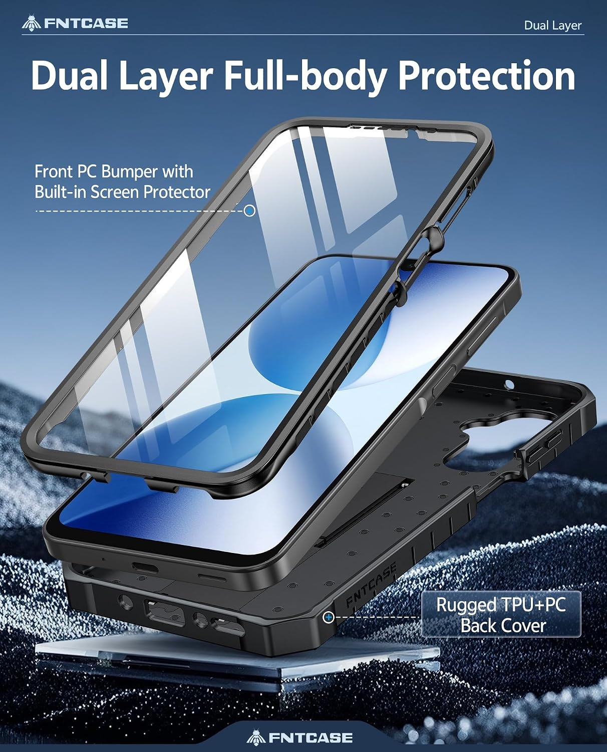 image:imageFNTCASE for Samsung Galaxy Z Flip 8 Case with Builtin Kicktand Black Hinge Protection Screen Protector 20FT Military Grade Drop Proof Heavy Duty Rugged Shockproof Protective Sturdy Phone CoverBlack