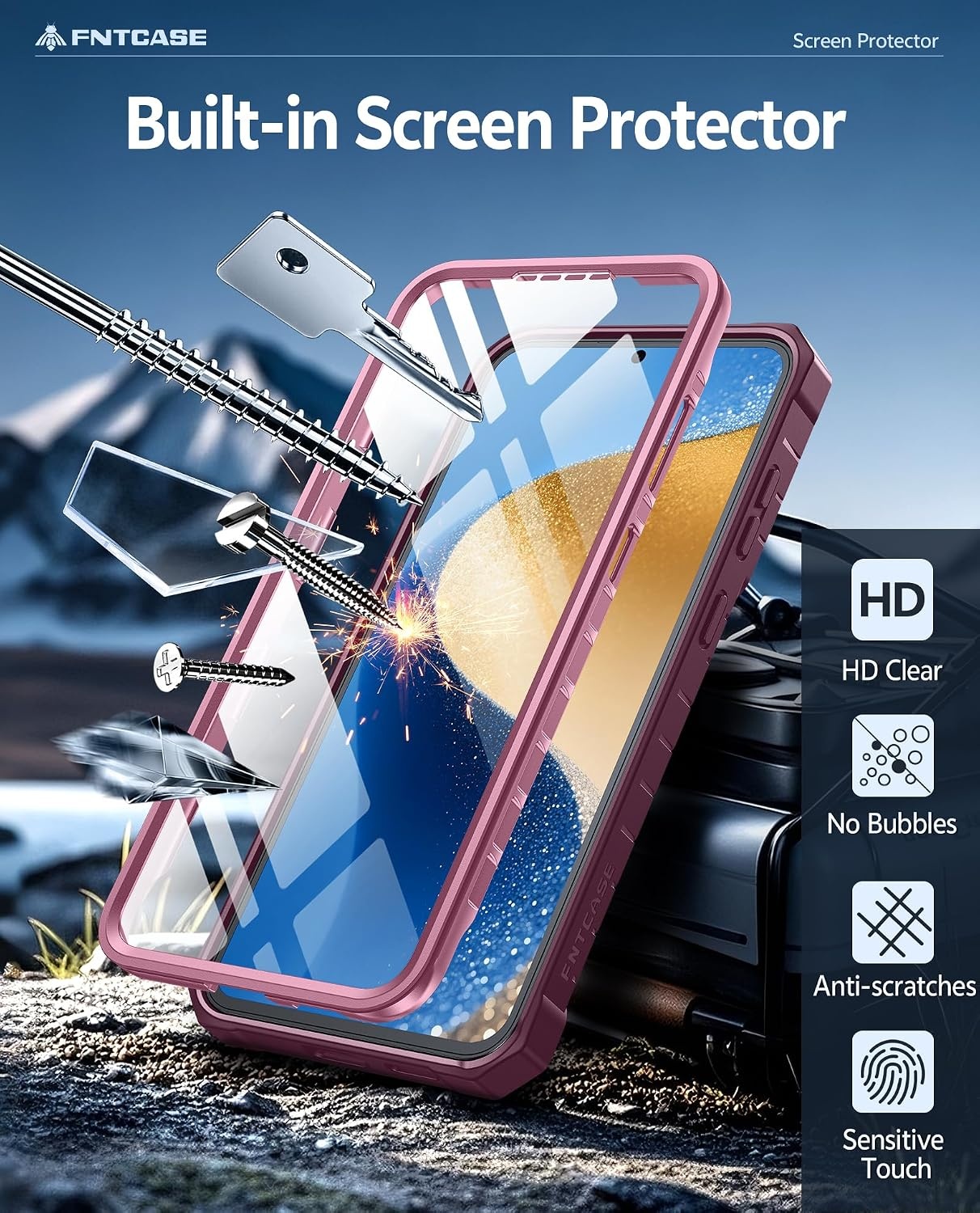 image:imageFNTCASE for Samsung Galaxy Z Flip 8 Case with Builtin Kicktand Black Hinge Protection Screen Protector 20FT Military Grade Drop Proof Heavy Duty Rugged Shockproof Protective Sturdy Phone CoverPink