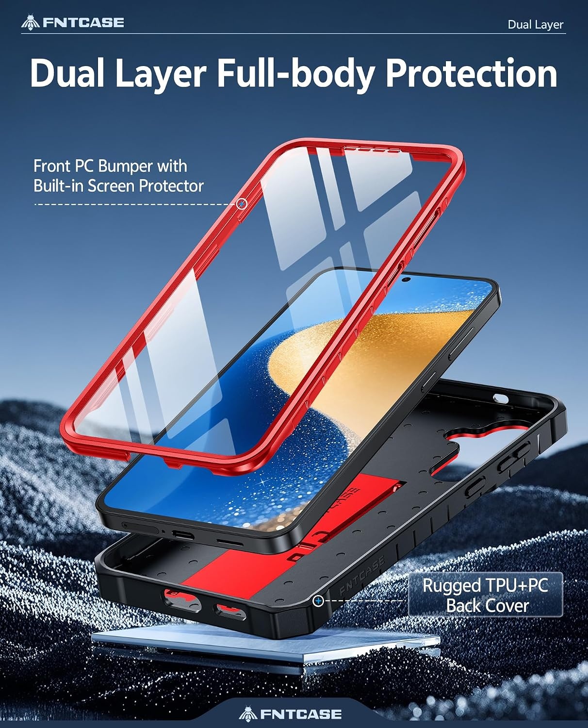 image:imageFNTCASE for Samsung Galaxy Z Flip 8 Case with Builtin Kicktand Black Hinge Protection Screen Protector 20FT Military Grade Drop Proof Heavy Duty Rugged Shockproof Protective Sturdy Phone CoverRed
