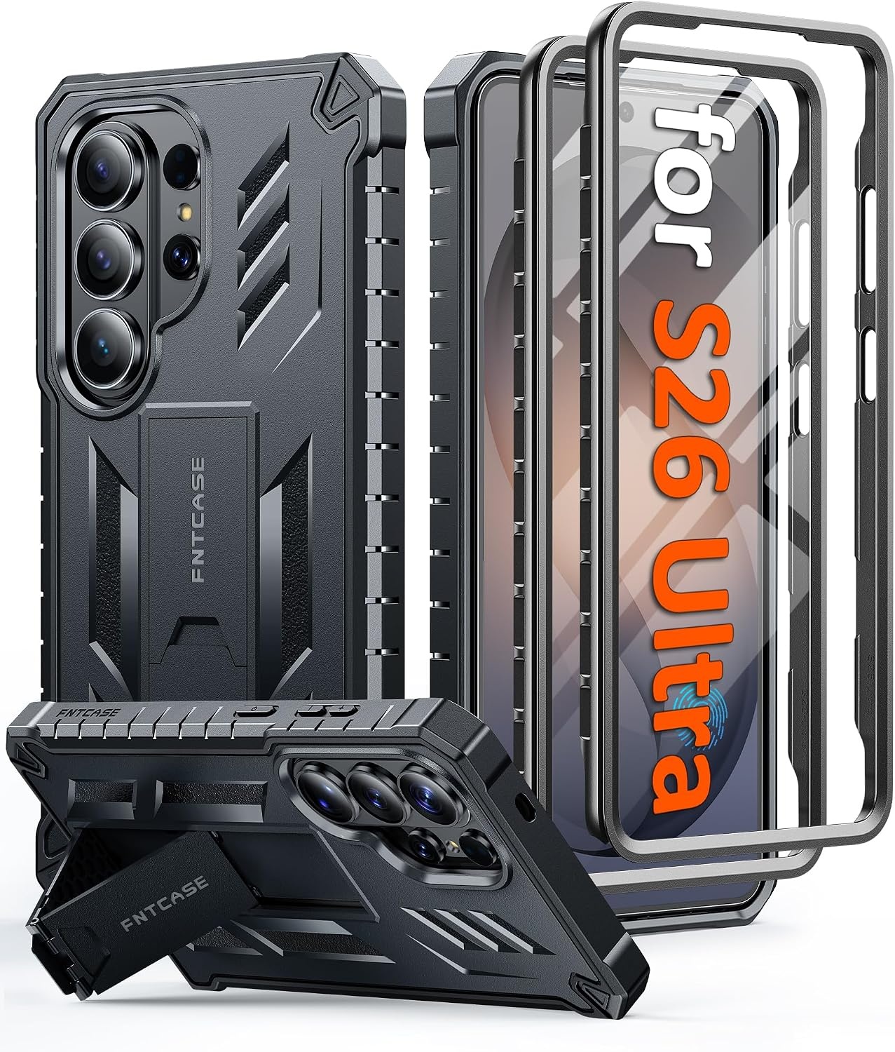 image:imageFNTCASE for Samsung Galaxy Z Flip 8 Case with Builtin Kicktand Black Hinge Protection Screen Protector 20FT Military Grade Drop Proof Heavy Duty Rugged Shockproof Protective Sturdy Phone CoverBlack