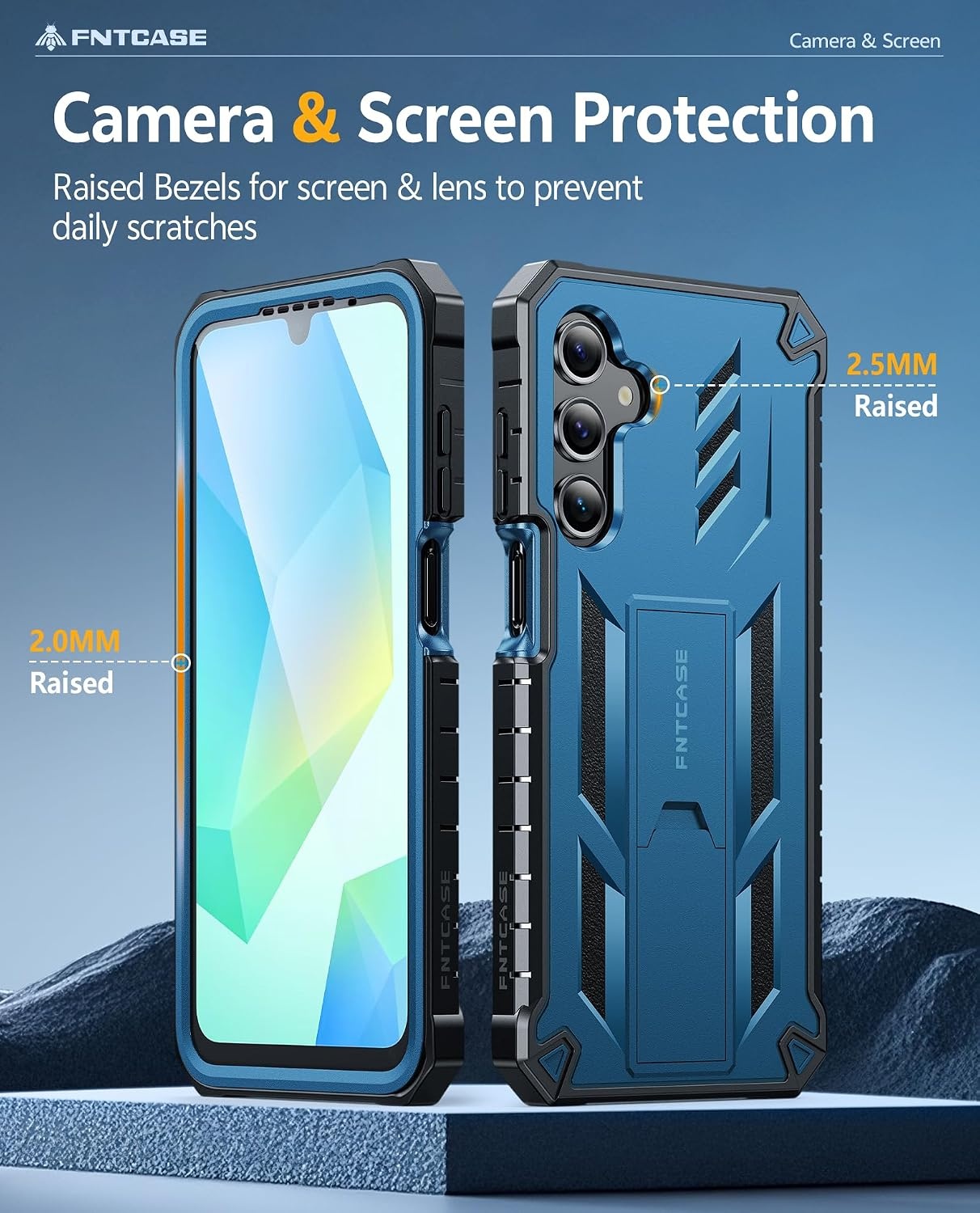 image:imageFNTCASE for Samsung Galaxy Z Flip 8 Case with Builtin Kicktand Black Hinge Protection Screen Protector 20FT Military Grade Drop Proof Heavy Duty Rugged Shockproof Protective Sturdy Phone CoverBlue