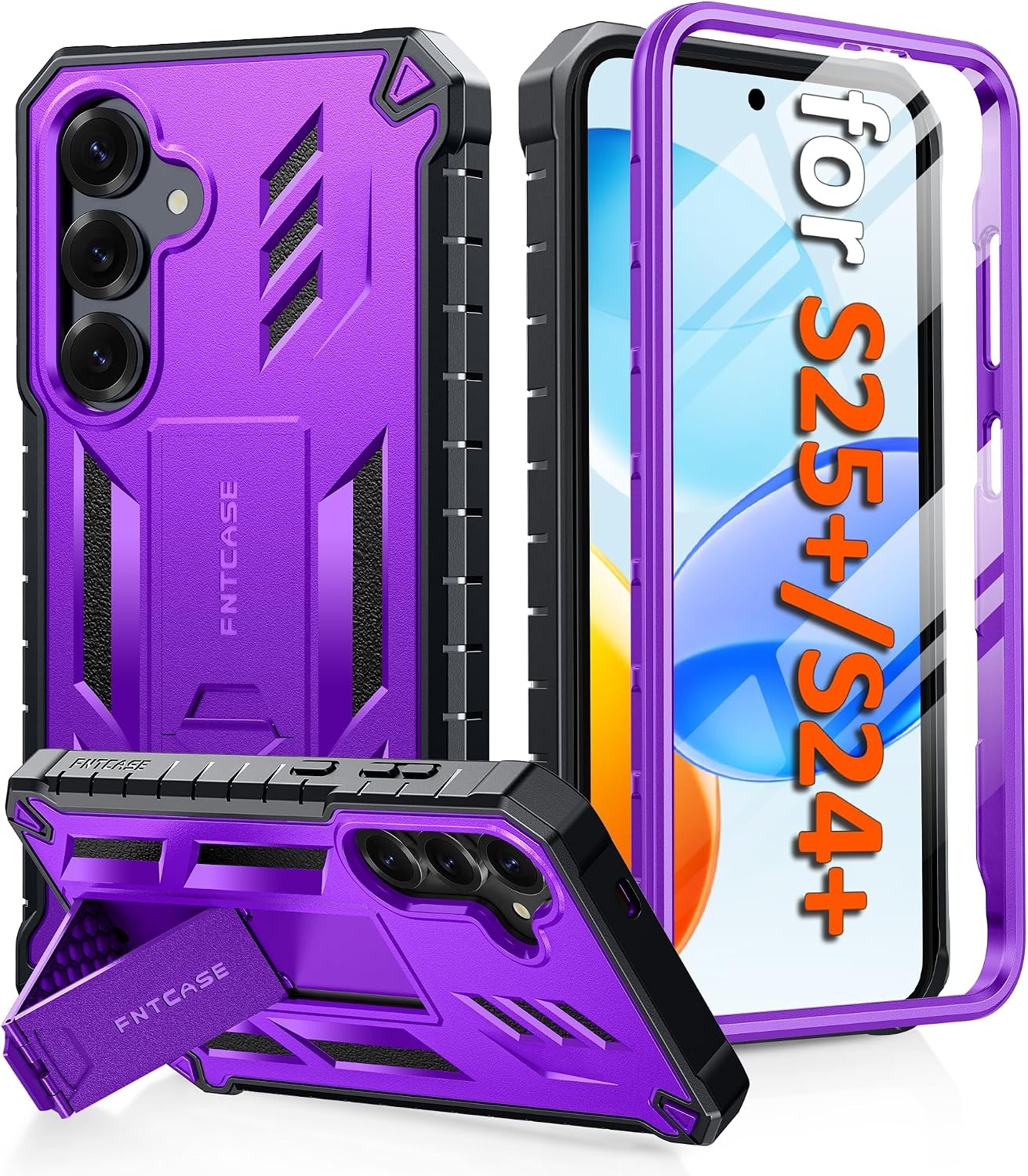 image:imageFNTCASE for Samsung Galaxy Z Flip 8 Case with Builtin Kicktand Black Hinge Protection Screen Protector 20FT Military Grade Drop Proof Heavy Duty Rugged Shockproof Protective Sturdy Phone CoverPurple