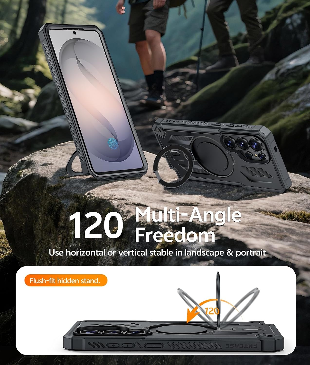 image:imageFNTCASE for Samsung Galaxy Z Flip 8 Case with Builtin Kicktand Black Hinge Protection Screen Protector 20FT Military Grade Drop Proof Heavy Duty Rugged Shockproof Protective Sturdy Phone CoverTBlack