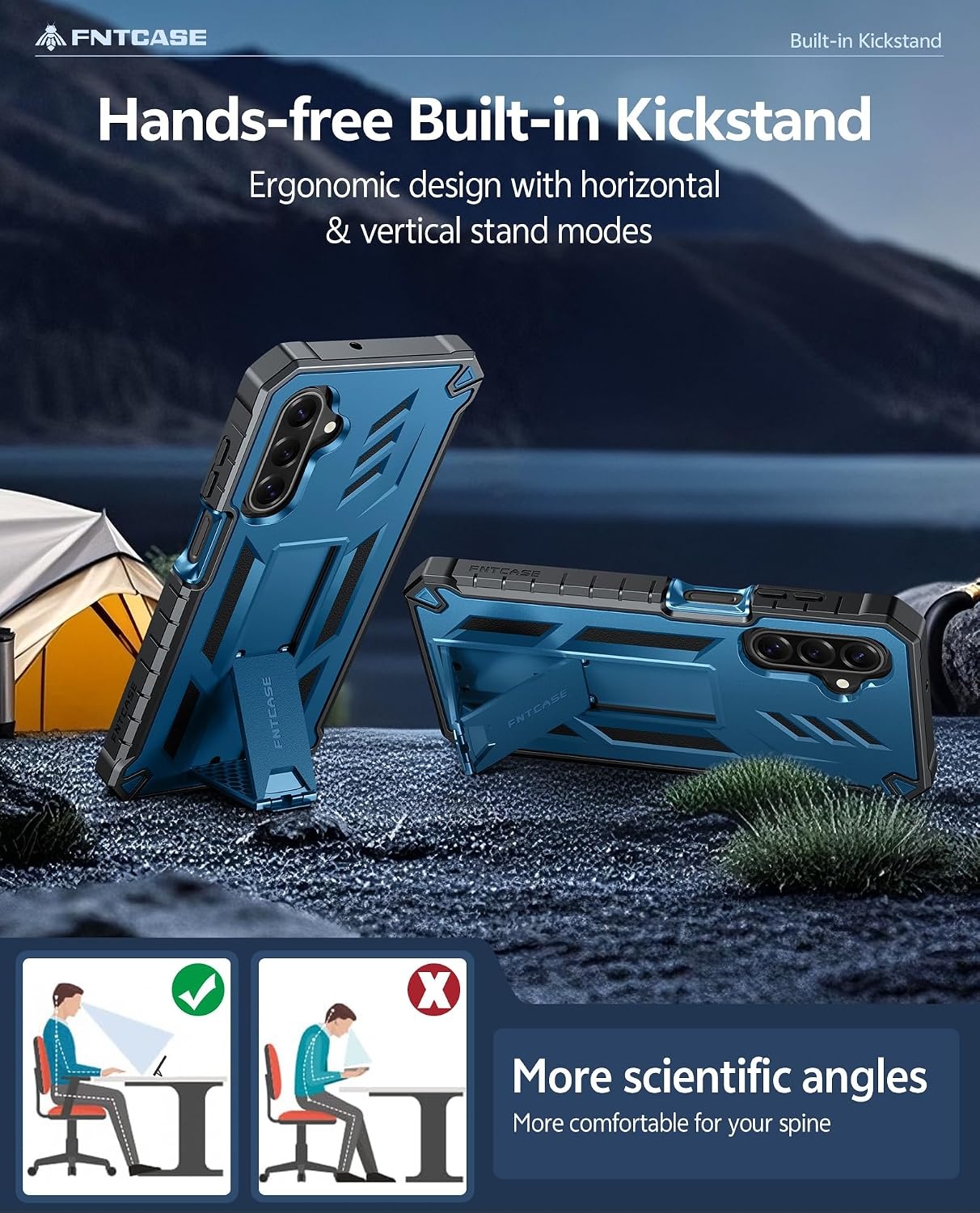 image:imageFNTCASE for Samsung Galaxy Z Flip 8 Case with Builtin Kicktand Black Hinge Protection Screen Protector 20FT Military Grade Drop Proof Heavy Duty Rugged Shockproof Protective Sturdy Phone CoverBlue