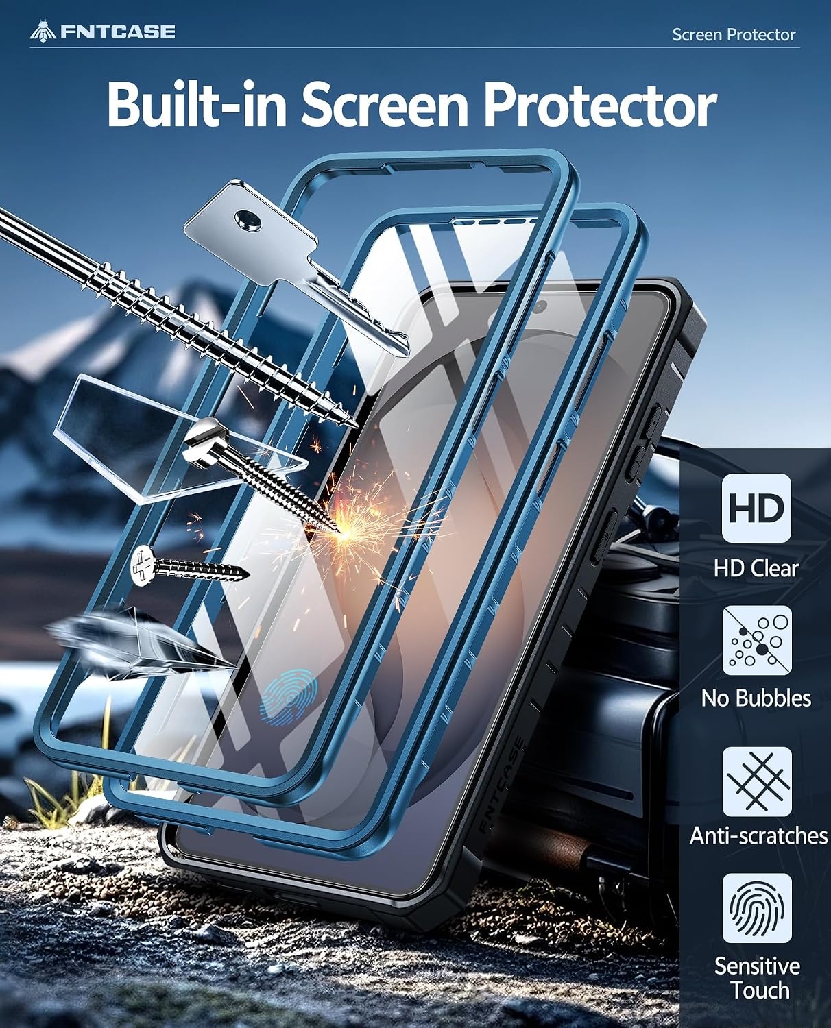 image:imageFNTCASE for Samsung Galaxy Z Flip 8 Case with Builtin Kicktand Black Hinge Protection Screen Protector 20FT Military Grade Drop Proof Heavy Duty Rugged Shockproof Protective Sturdy Phone CoverBlue