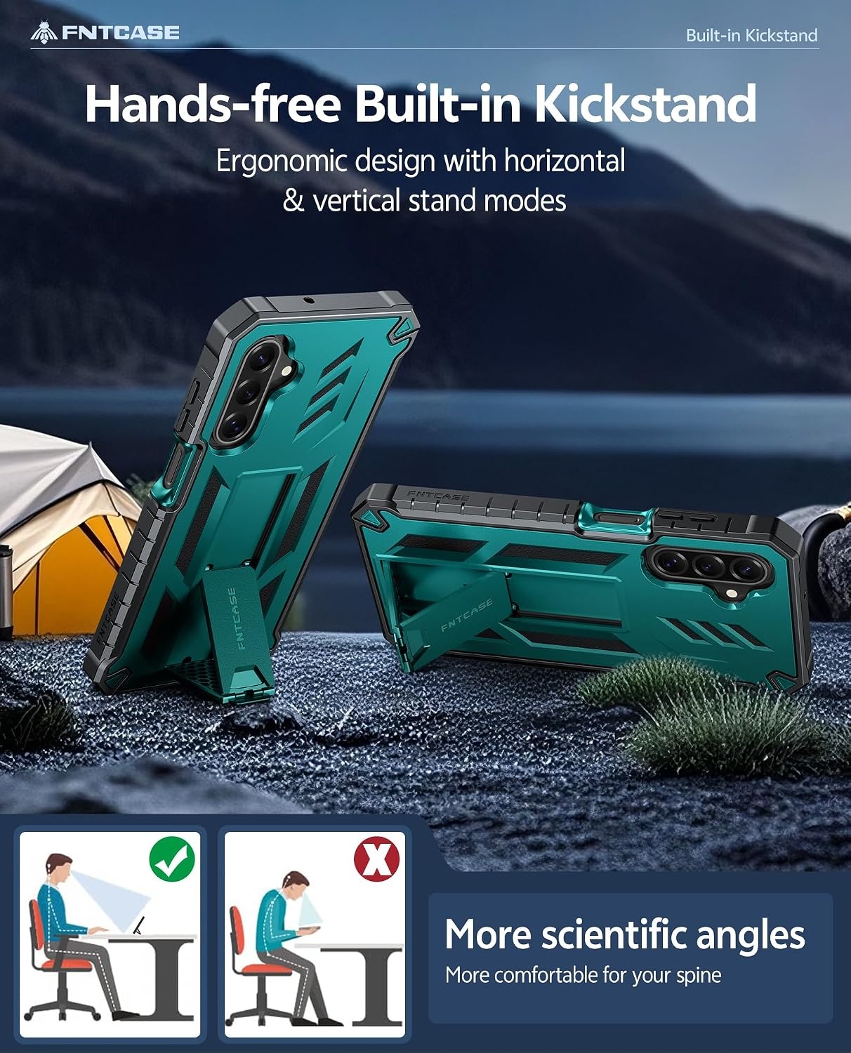 image:imageFNTCASE for Samsung Galaxy Z Flip 8 Case with Builtin Kicktand Black Hinge Protection Screen Protector 20FT Military Grade Drop Proof Heavy Duty Rugged Shockproof Protective Sturdy Phone CoverGreen