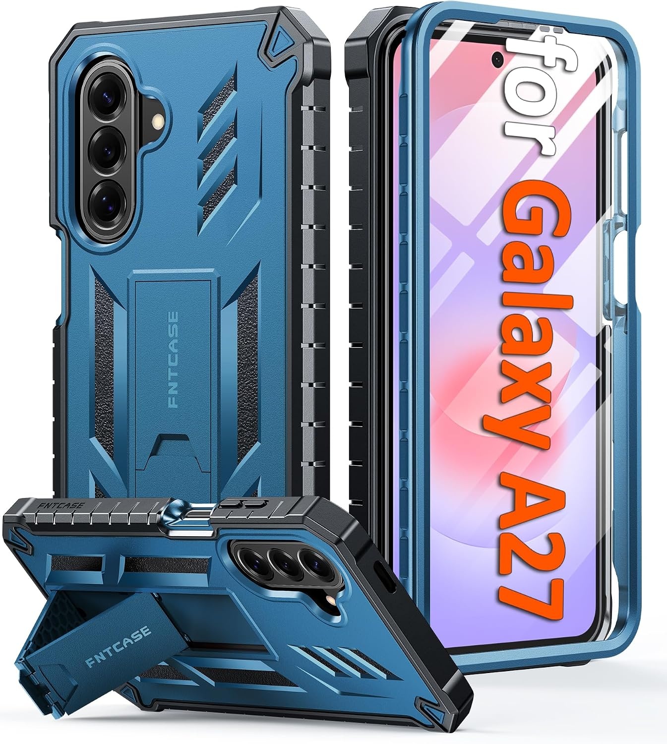 image:imageFNTCASE for Samsung Galaxy Z Flip 8 Case with Builtin Kicktand Black Hinge Protection Screen Protector 20FT Military Grade Drop Proof Heavy Duty Rugged Shockproof Protective Sturdy Phone CoverBlue
