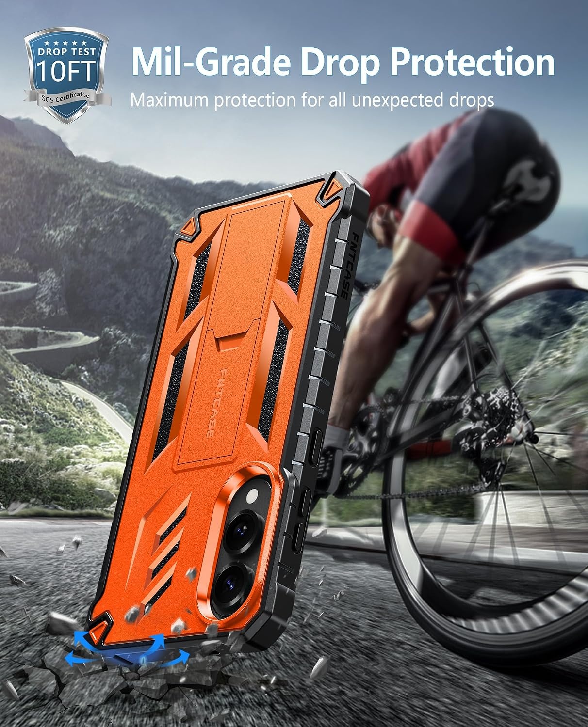 image:imageFNTCASE for Samsung Galaxy Z Flip 8 Case with Builtin Kicktand Black Hinge Protection Screen Protector 20FT Military Grade Drop Proof Heavy Duty Rugged Shockproof Protective Sturdy Phone CoverOrange