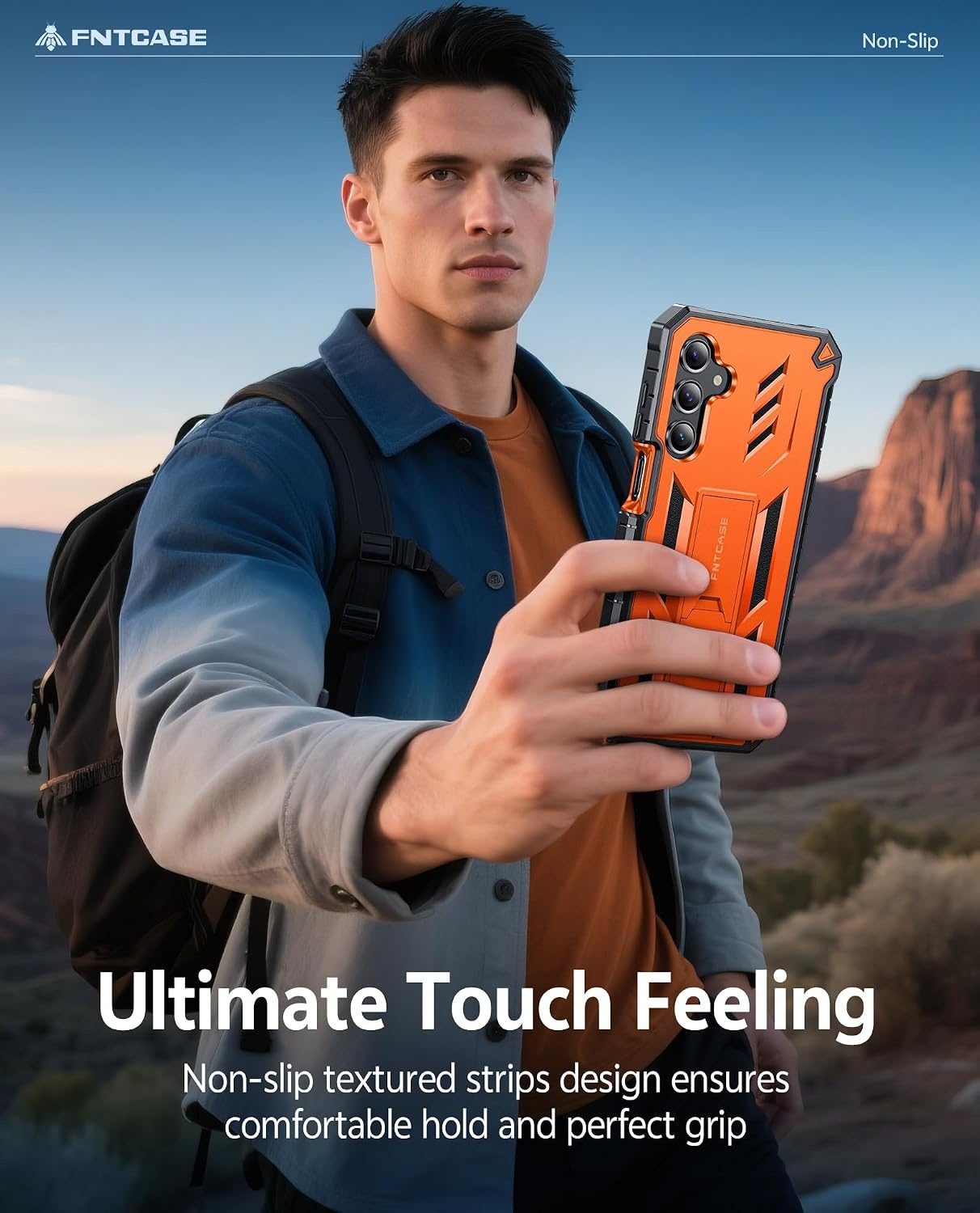 image:imageFNTCASE for Samsung Galaxy Z Flip 8 Case with Builtin Kicktand Black Hinge Protection Screen Protector 20FT Military Grade Drop Proof Heavy Duty Rugged Shockproof Protective Sturdy Phone CoverOrange