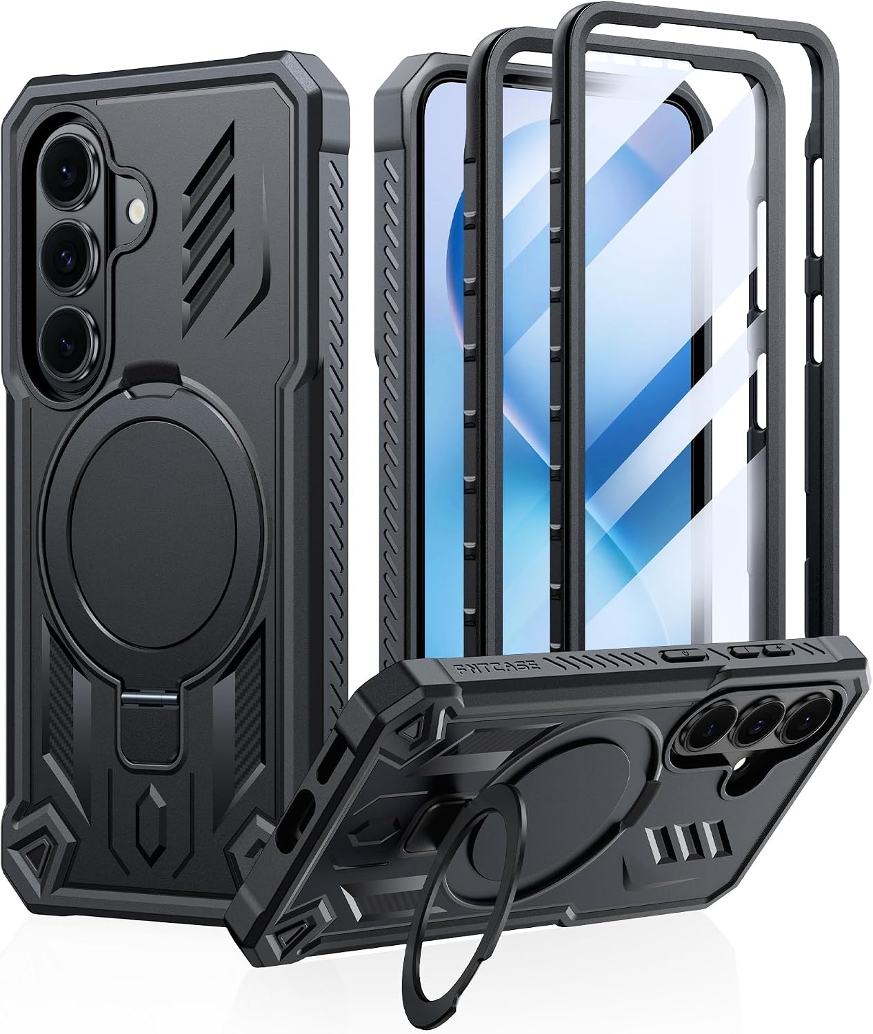 image:imageFNTCASE for Samsung Galaxy Z Flip 8 Case with Builtin Kicktand Black Hinge Protection Screen Protector 20FT Military Grade Drop Proof Heavy Duty Rugged Shockproof Protective Sturdy Phone CoverTBlack
