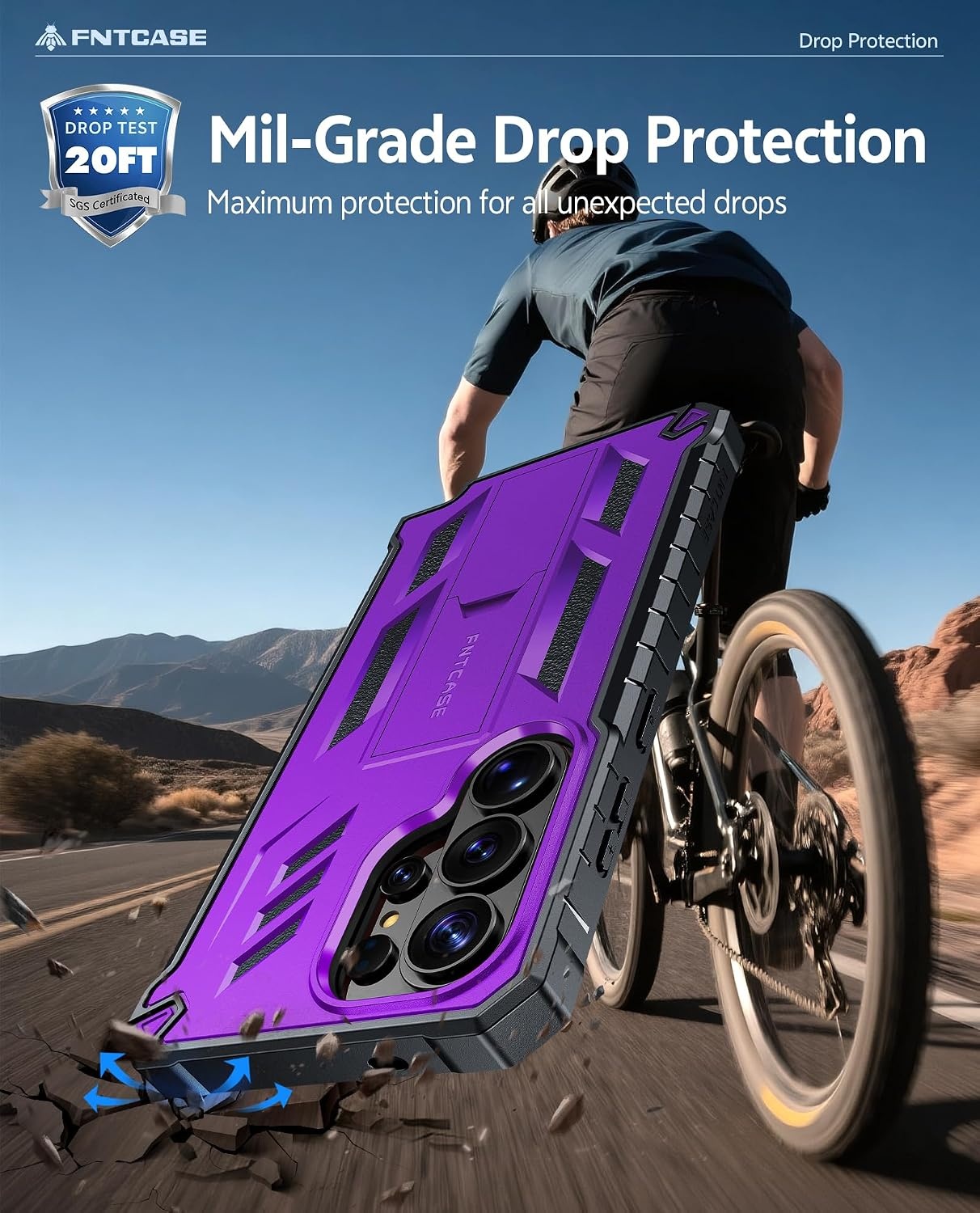 image:imageFNTCASE for Samsung Galaxy Z Flip 8 Case with Builtin Kicktand Black Hinge Protection Screen Protector 20FT Military Grade Drop Proof Heavy Duty Rugged Shockproof Protective Sturdy Phone CoverPurple