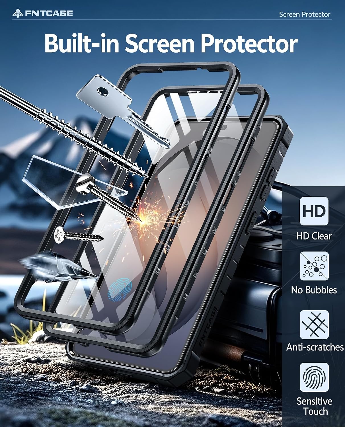 image:imageFNTCASE for Samsung Galaxy Z Flip 8 Case with Builtin Kicktand Black Hinge Protection Screen Protector 20FT Military Grade Drop Proof Heavy Duty Rugged Shockproof Protective Sturdy Phone CoverBlack
