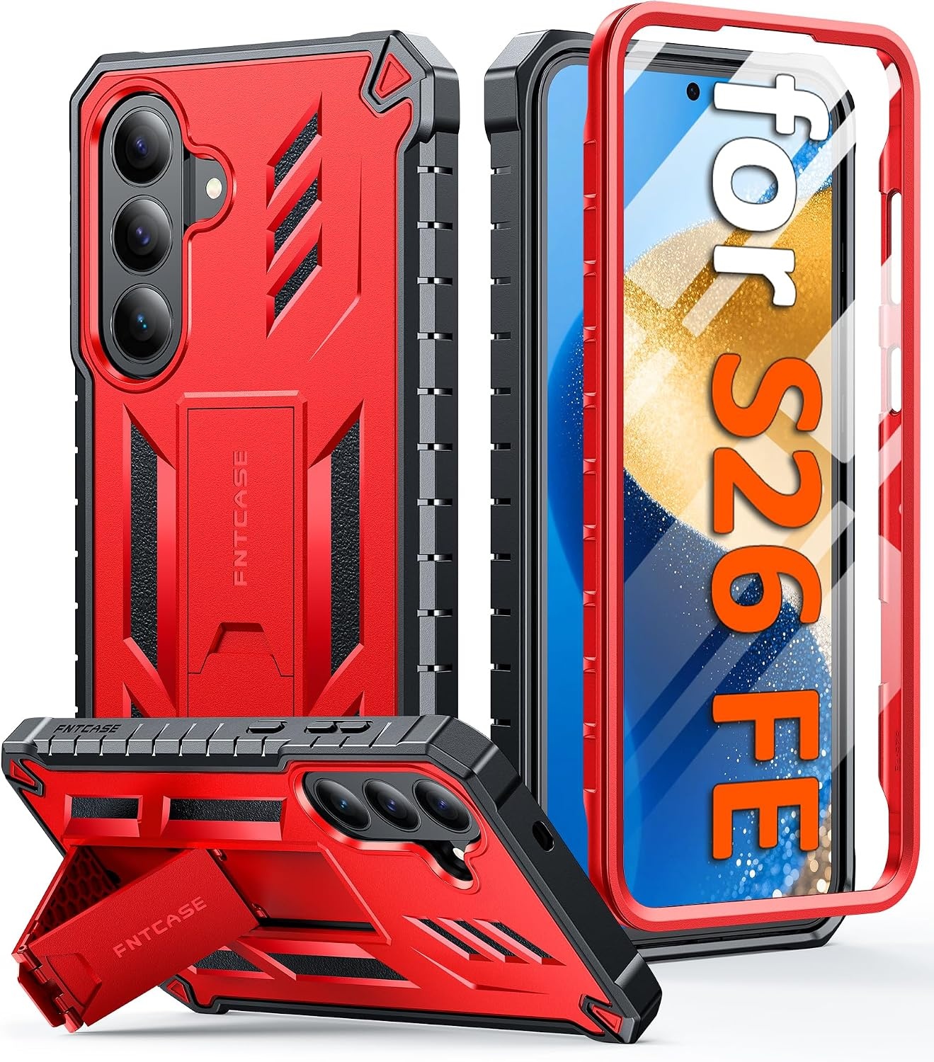 image:imageFNTCASE for Samsung Galaxy Z Flip 8 Case with Builtin Kicktand Black Hinge Protection Screen Protector 20FT Military Grade Drop Proof Heavy Duty Rugged Shockproof Protective Sturdy Phone CoverRed