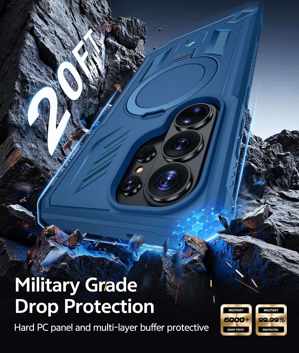 image:imageFNTCASE for Samsung Galaxy Z Flip 8 Case with Builtin Kicktand Black Hinge Protection Screen Protector 20FT Military Grade Drop Proof Heavy Duty Rugged Shockproof Protective Sturdy Phone CoverTBlue
